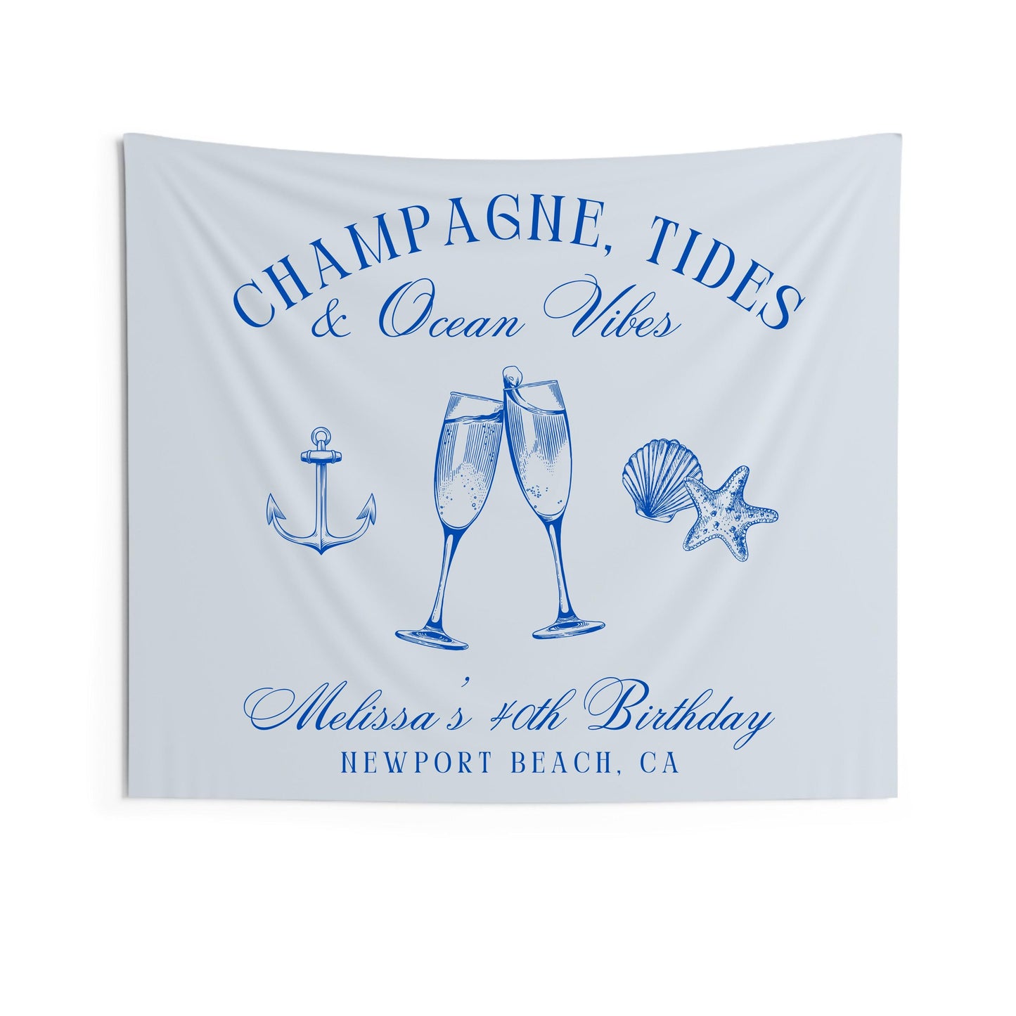 Custom Birthday Beach Banner, Champagne Tides & Ocean Vibes, Coastal Birthday Party Decor, Personalized Birthday Sign