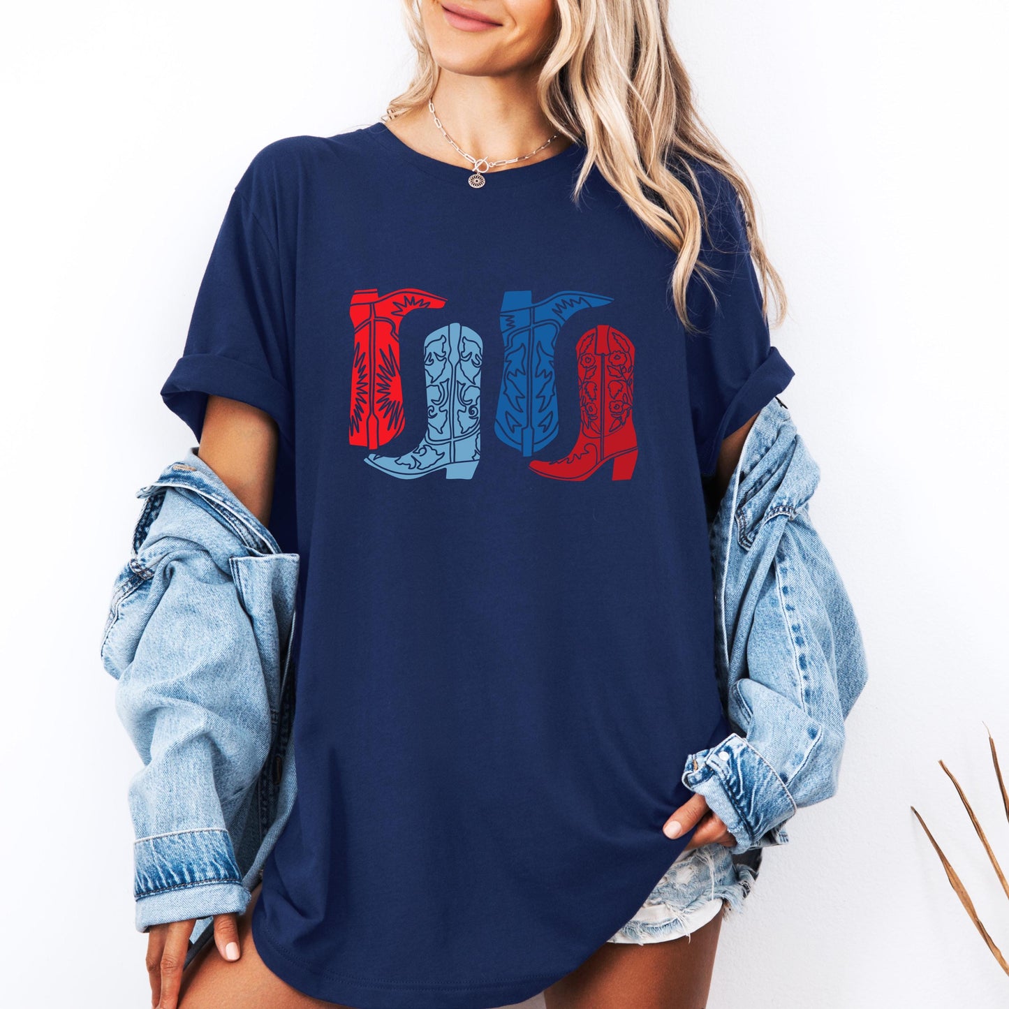 Patriotic Cowboy Boots Shirt, USA Western Graphic Tee, Country Concert T-Shirt, Vintage Rodeo Outfit, 4th of July Cowgirl Shirt