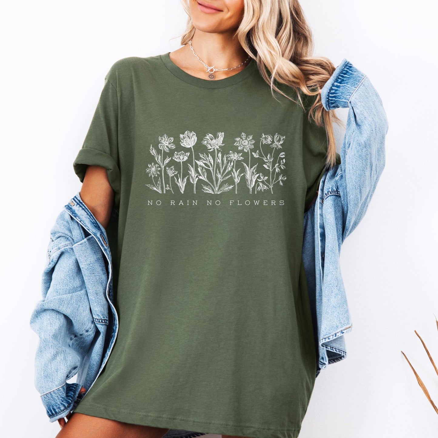 No Rain No Flowers Shirt, Inspirational Floral Tee, Positive Quote Shirt, Garden Lover Gift, Womenâs Nature Shirt, Bella Canvas Tee