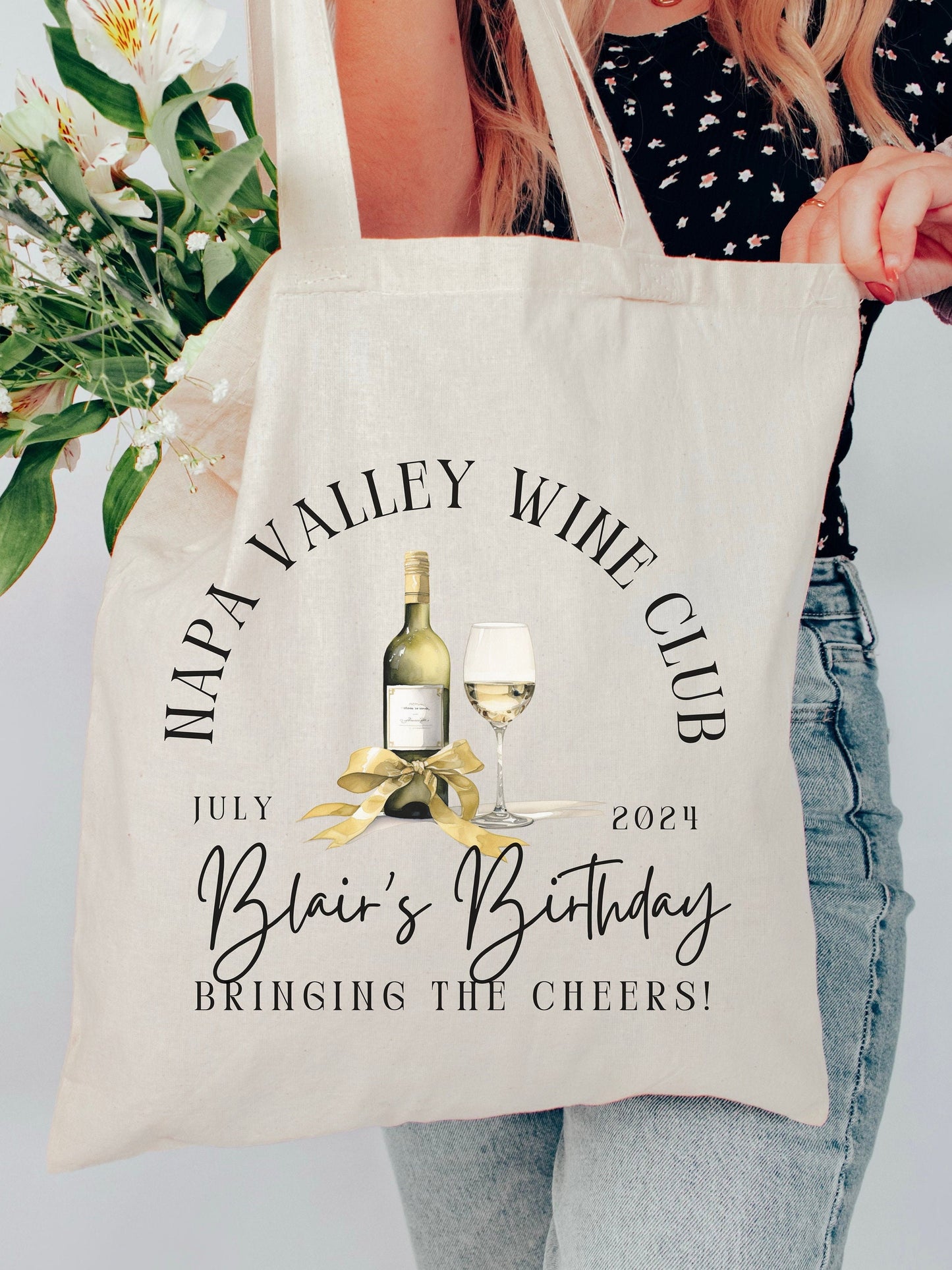 Custom Girls Trip Birthday Tote Bag, Girls Napa Wine Bag, Vacation birthday favor party gift, Personalized Napa wine tasting party favors