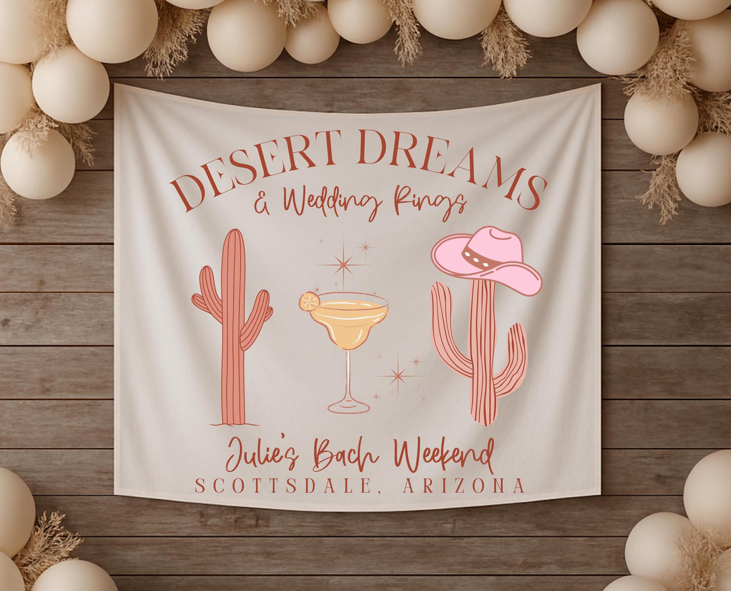Desert Dreams and Wedding Rings Banner, Scottsdale Bachelorette Party Decor, Desert Glam Bride Sign, Boho Bach Photo Backdrop