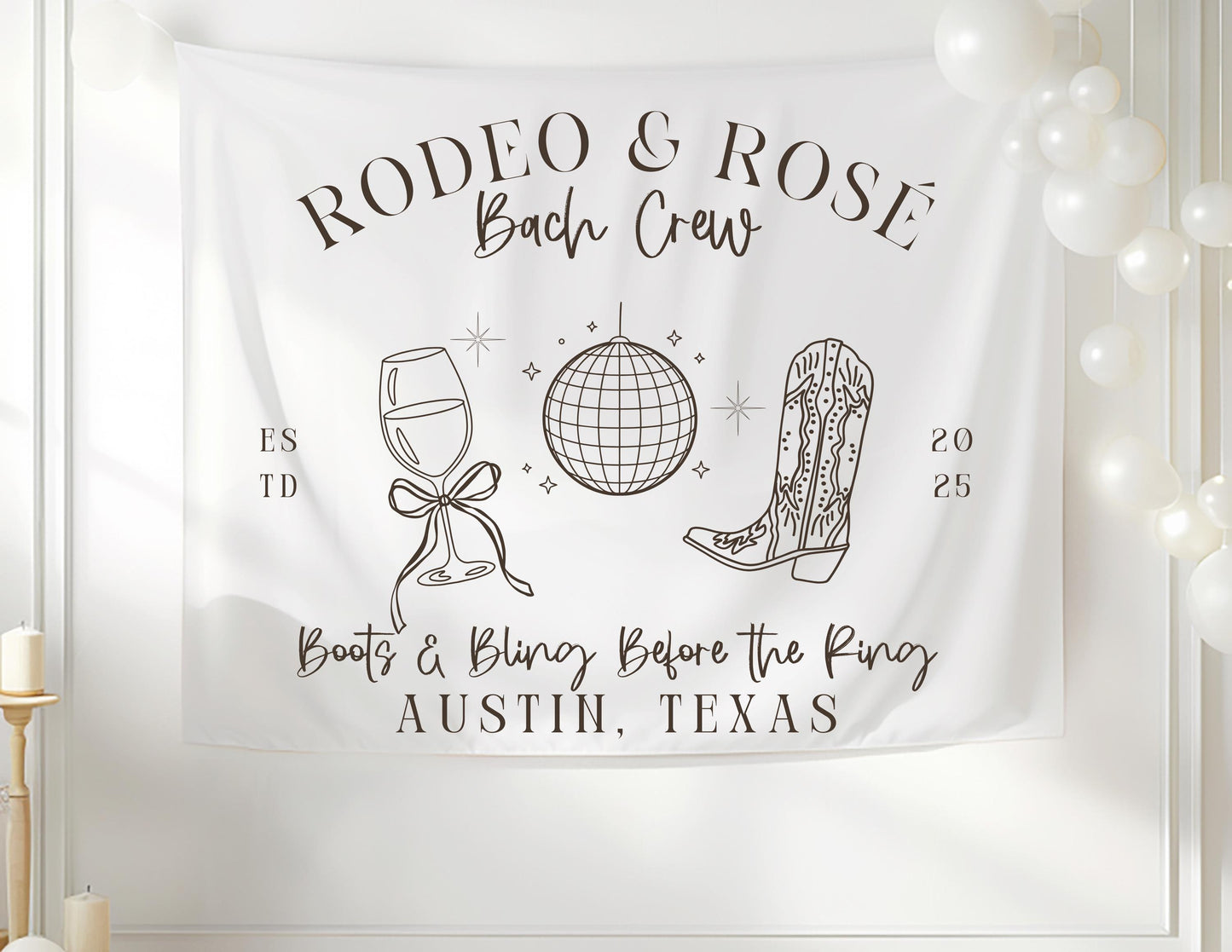 Rodeo & Rosé Bachelorette Banner, Western Glam Party Backdrop, Girls Trip Sign, Custom Bach Crew Tapestry, Photo Prop Decor
