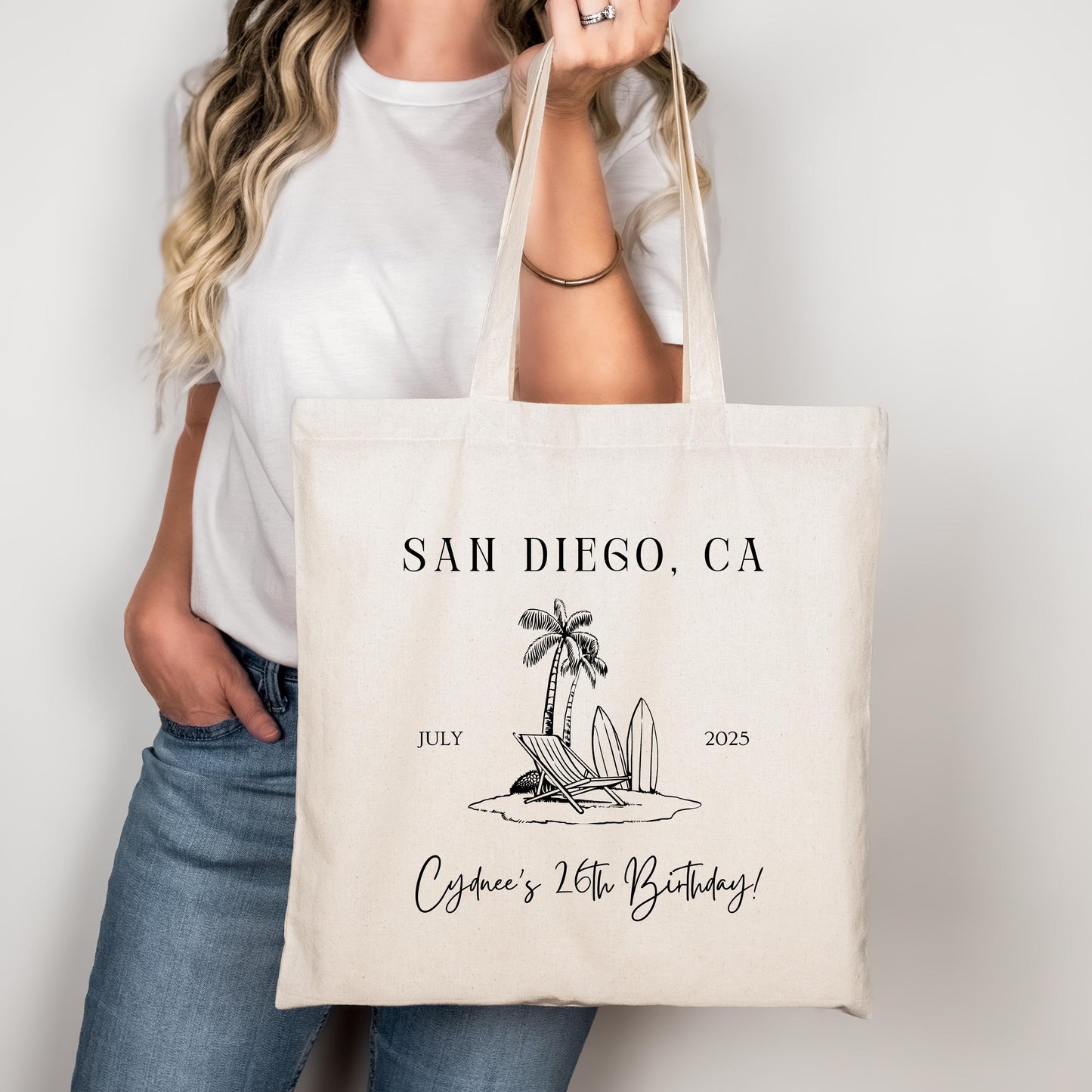 Custom Girls Trip Birthday Tote Bag, Girls Beach Weekend Bag, Vacation Birthday Favor Party Gift, Personalized Tote for Her