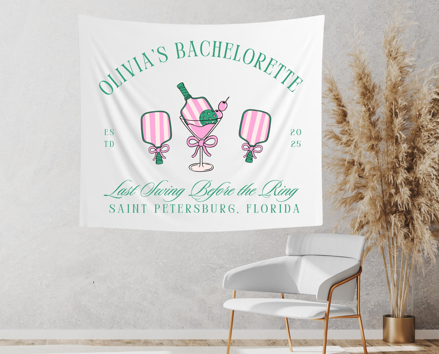 Pickleball Bachelorette Banner, Last Swing Before the Ring Tapestry, Custom Bach Party Decor, Girls Trip Backdrop, Club Theme Banner