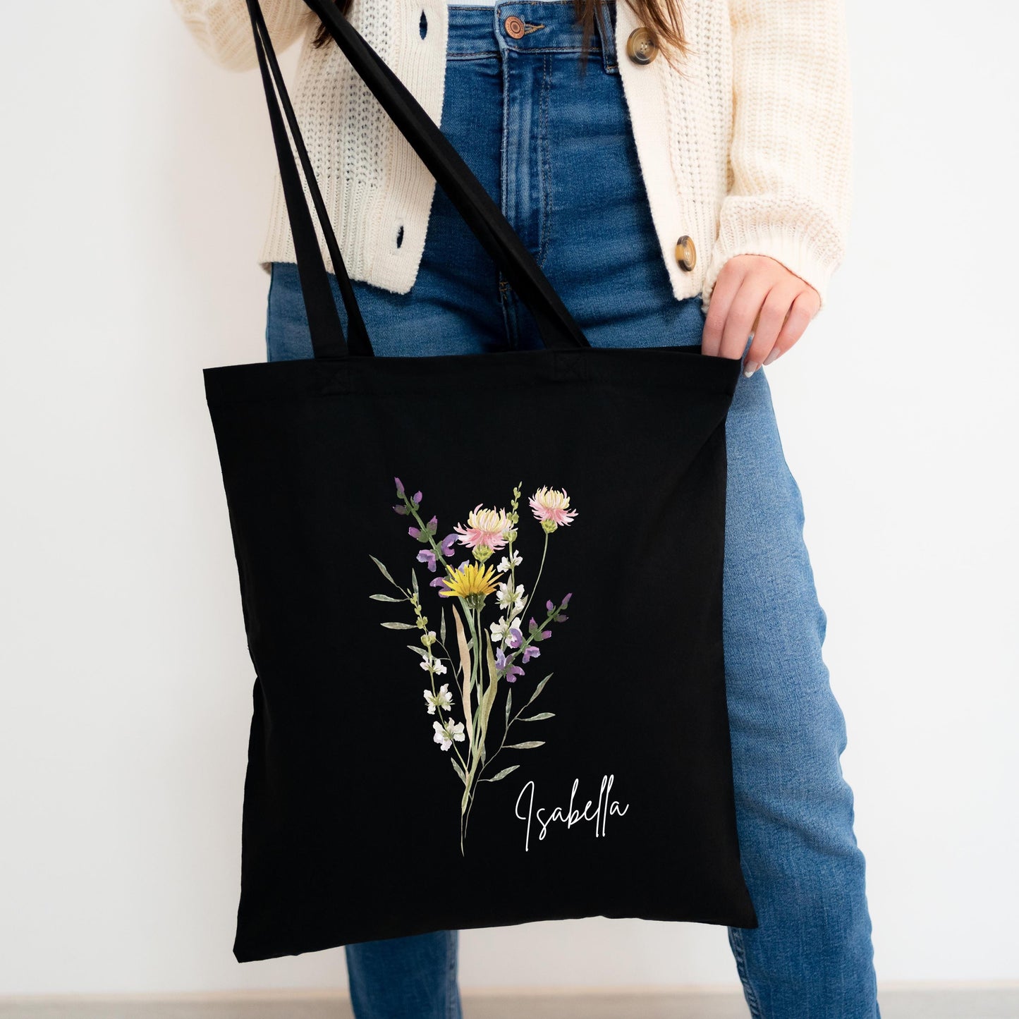 Personalized Wildflower Tote - Custom Floral Canvas Bag - Bridesmaid, Bachelorette, Birthday Gift - Eco-Friendly Tote