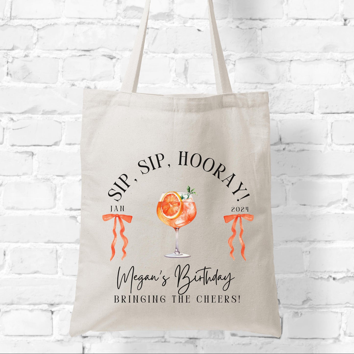 Custom Sip Sip Hooray Tote | Aperol Spritz Party Favor | Bachelorette & Birthday Trip Bag