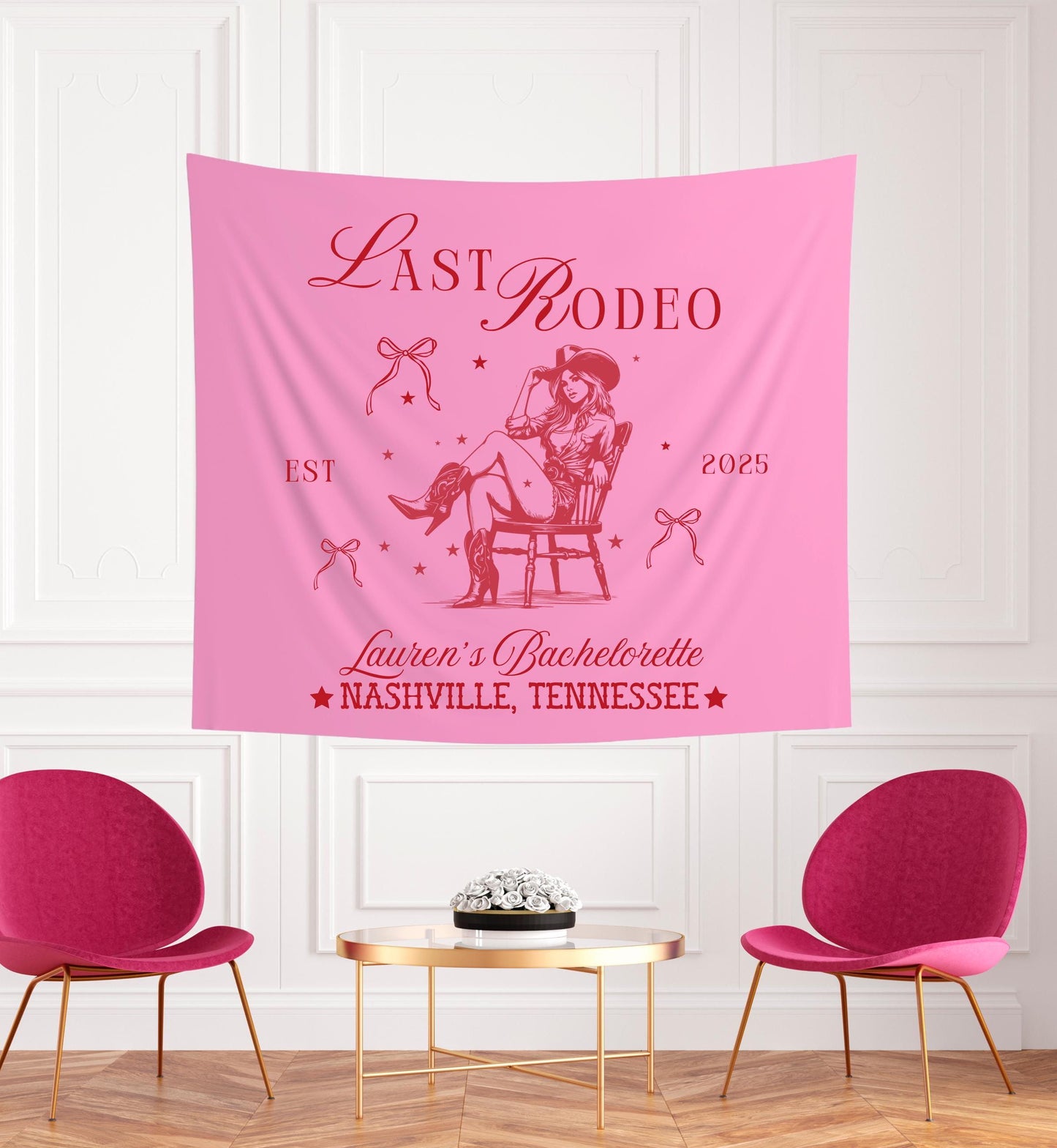 Last Rodeo Bachelorette Banner, Western Party Tapestry, Cowgirl Bachelorette Decor, Custom Name and Location Sign