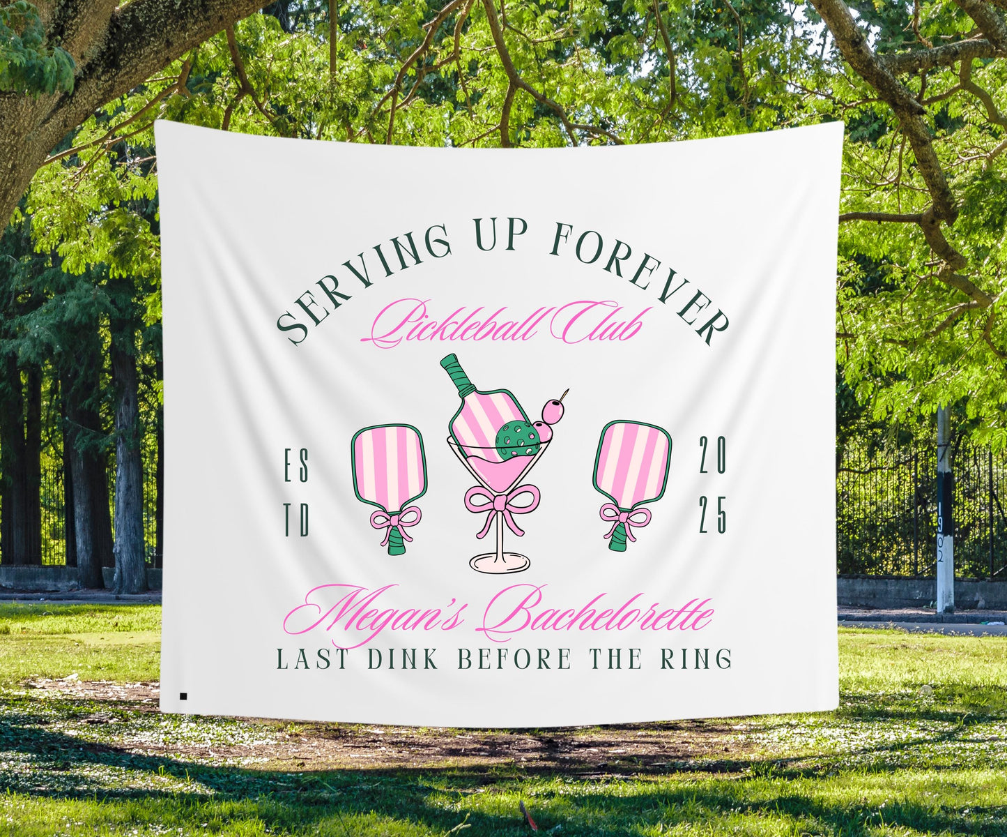 Custom Pickleball Banner - Personalized Bachelorette Party Decor, Last Swing Before the Ring, Pickleball Tapestry, Wedding Shower Sign