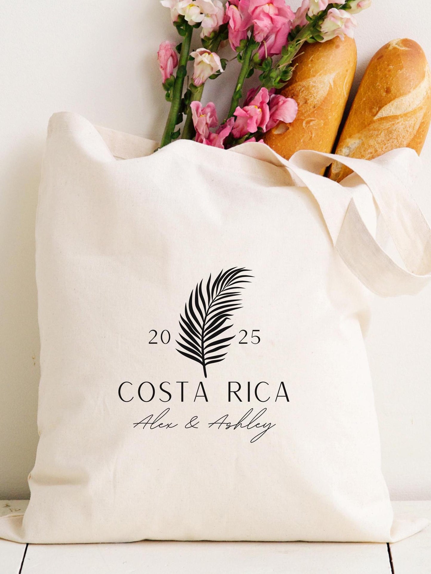 Personalized Destination Wedding Tote - Custom Bridal Party Bag - Elegant Minimalist Wedding Gift - Custom Name & Year