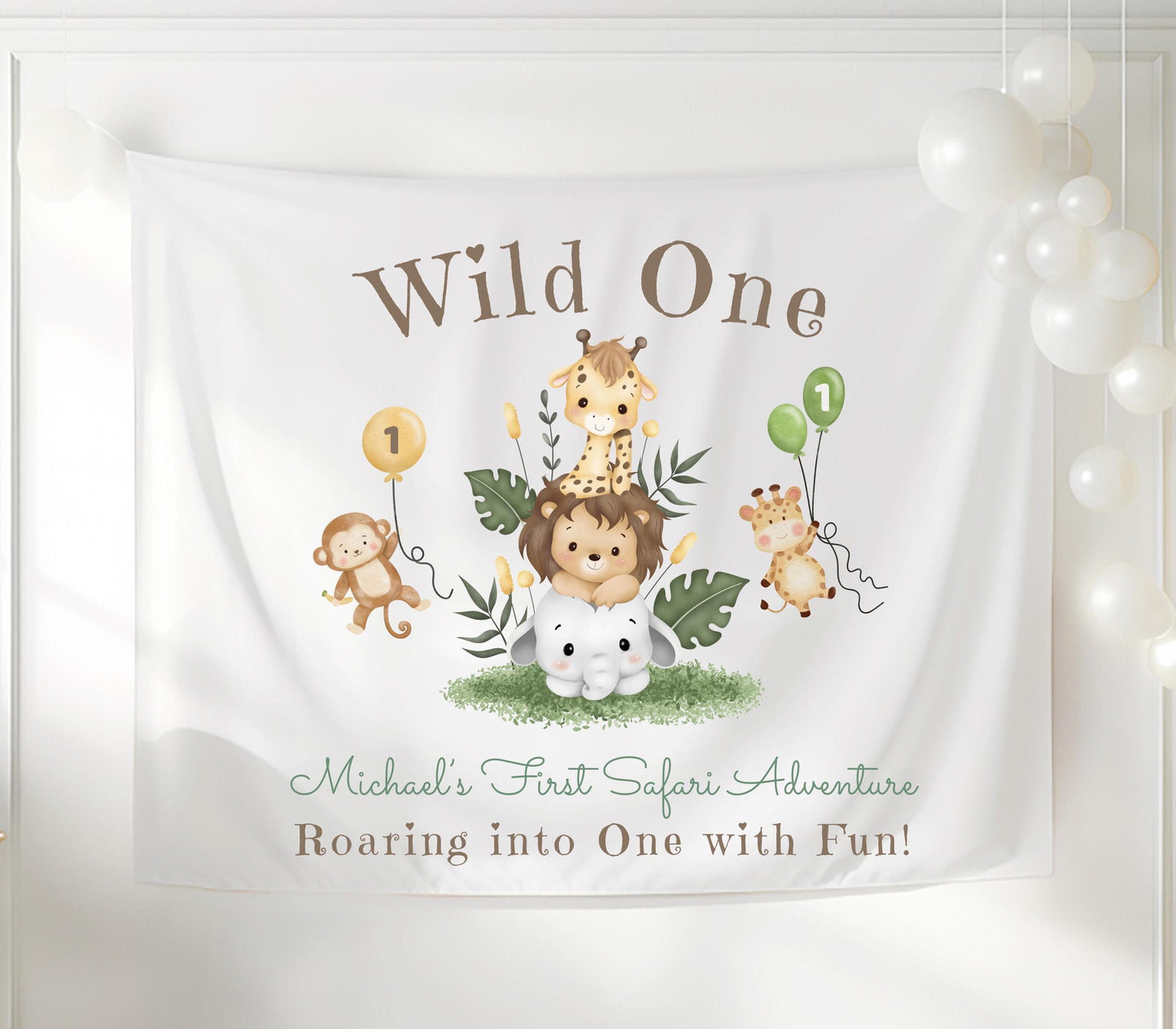 Wild One Safari 1st Birthday Banner | Jungle Animal Party Decor | Custom First Birthday Tapestry | Wild One Theme Sign