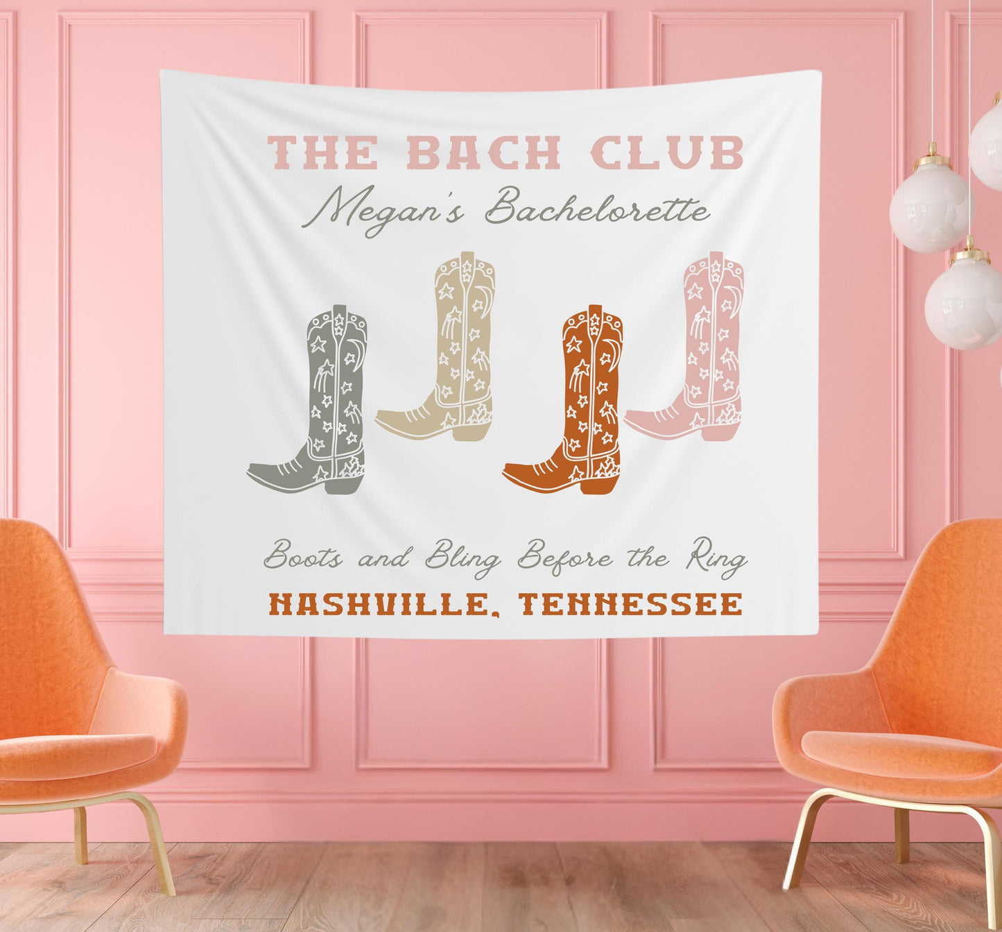 Bach Club Banner Bachelorette Party Decor, Boots and Bling Before the Ring Sign, Western Bachelorette Tapestry, Cowgirl Bride Custom Decor