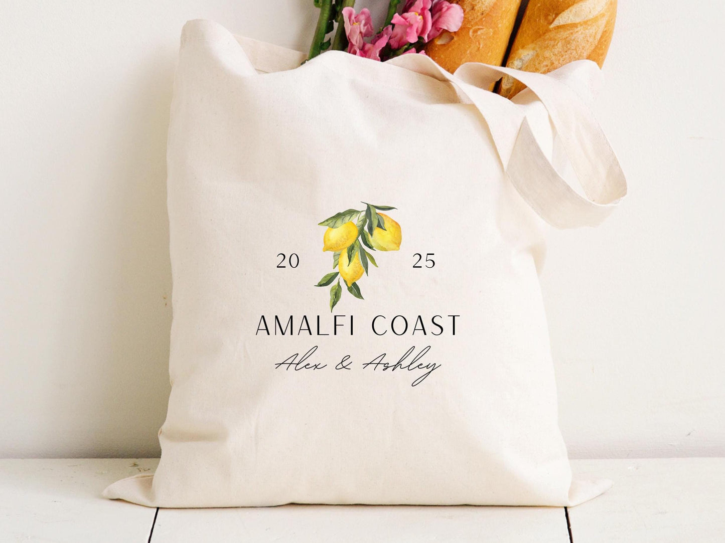 Wedding Tote Bag, Honeymoon Custom Gift, Personalized Tropical Gift Bag - Custom Location Tote - Amalfi Coast - Italy