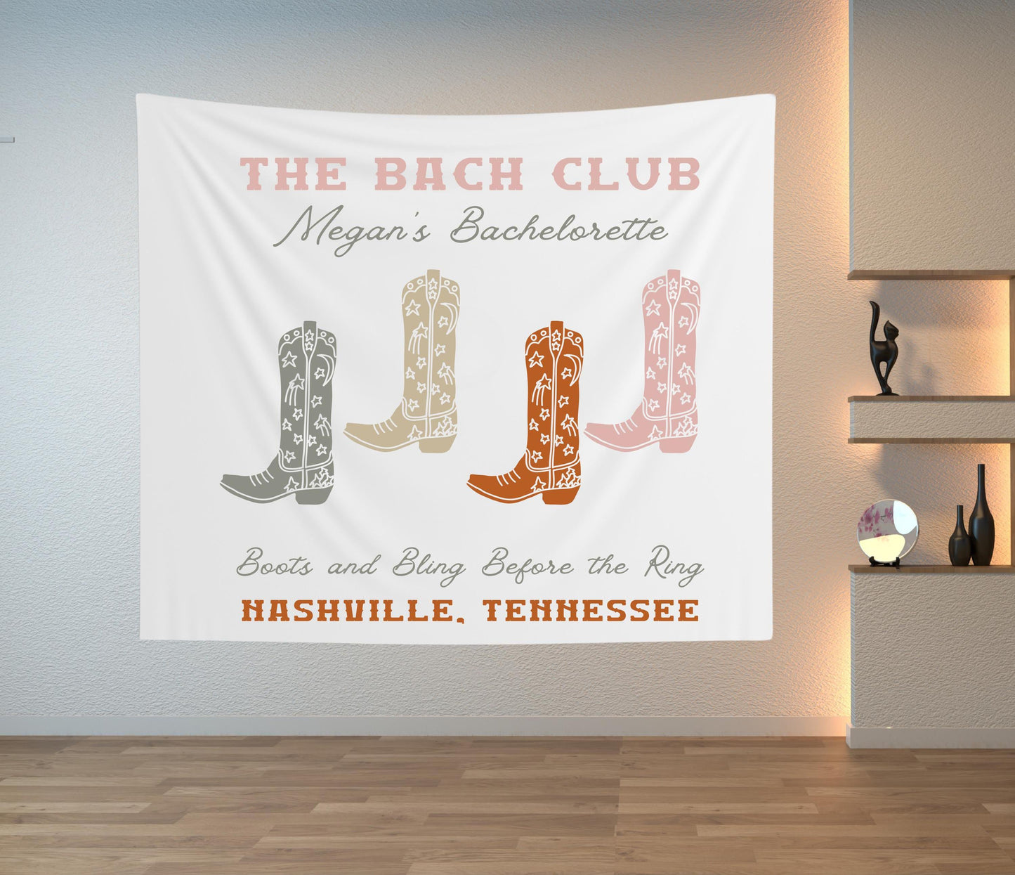 Bach Club Banner Bachelorette Party Decor, Boots and Bling Before the Ring Sign, Western Bachelorette Tapestry, Cowgirl Bride Custom Decor