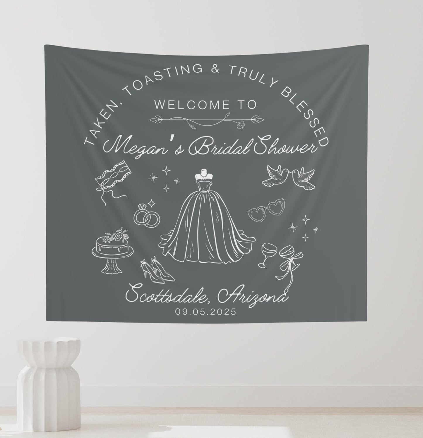 Custom Bridal Shower Banner - Elegant Wedding Tapestry - Personalized Bridal Shower Sign - Welcome Sign with Name, Date & Location