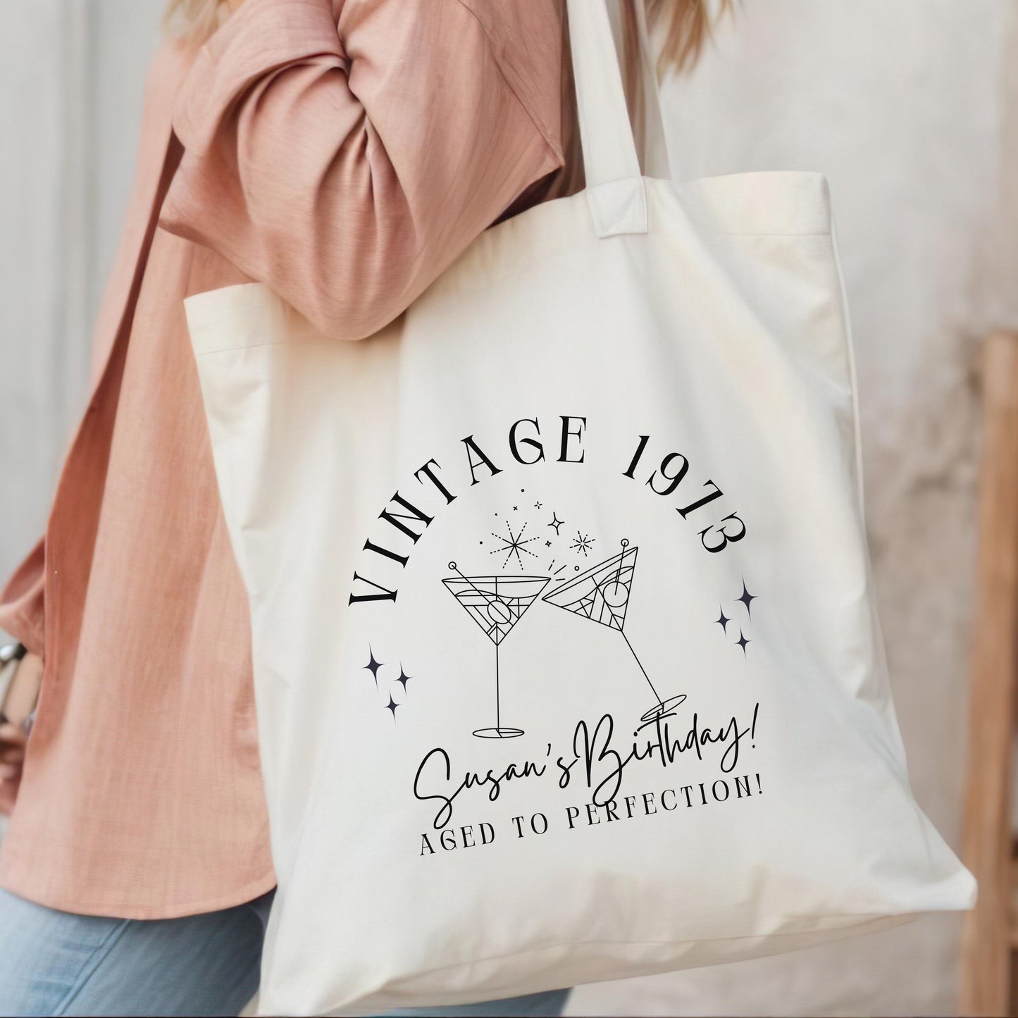 Birthday Favor Tote Bag, Custom Year Vintage Gift, Milestone Party Tote, Personalized 40th 50th 60th Gift Bag, Retro Birthday Tote