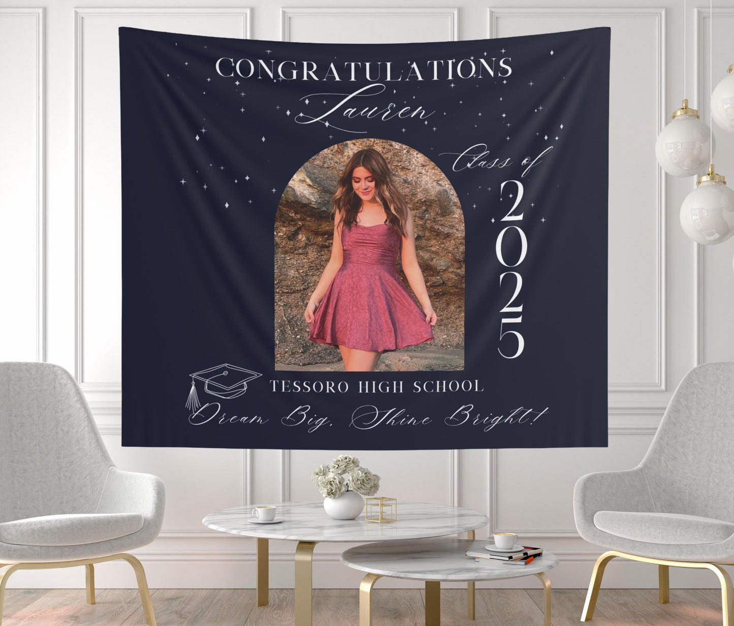 Custom Graduation Photo Banner, Personalized Quote, High School or College Grad Sign, Class of 2025 Party Decor, Elegant Grad Banner