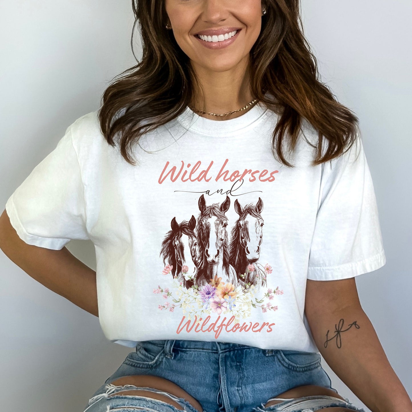 Wildflowers and Wild Horses Shirt, Western Rodeo Tee, Country Music Cowgirl Graphic, Comfort Colors Horse Lover Gift