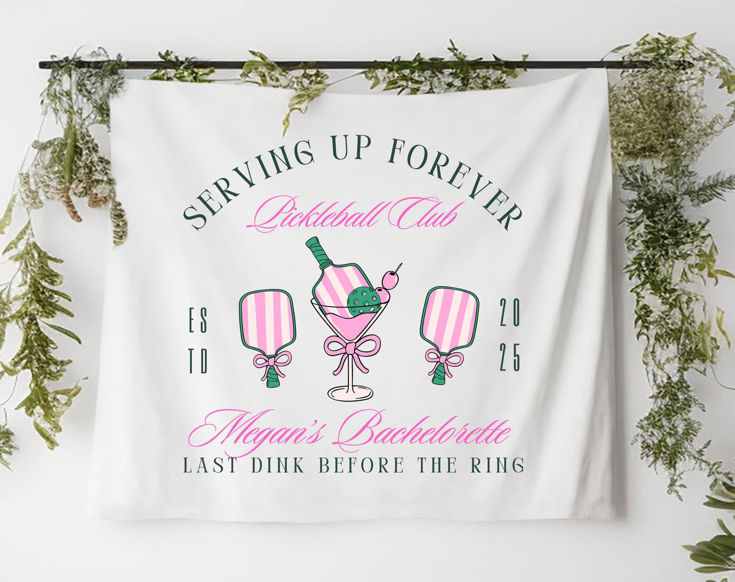 Custom Pickleball Banner - Personalized Bachelorette Party Decor, Last Swing Before the Ring, Pickleball Tapestry, Wedding Shower Sign