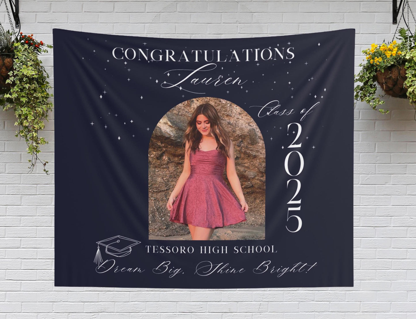 Custom Graduation Photo Banner, Personalized Quote, High School or College Grad Sign, Class of 2025 Party Decor, Elegant Grad Banner