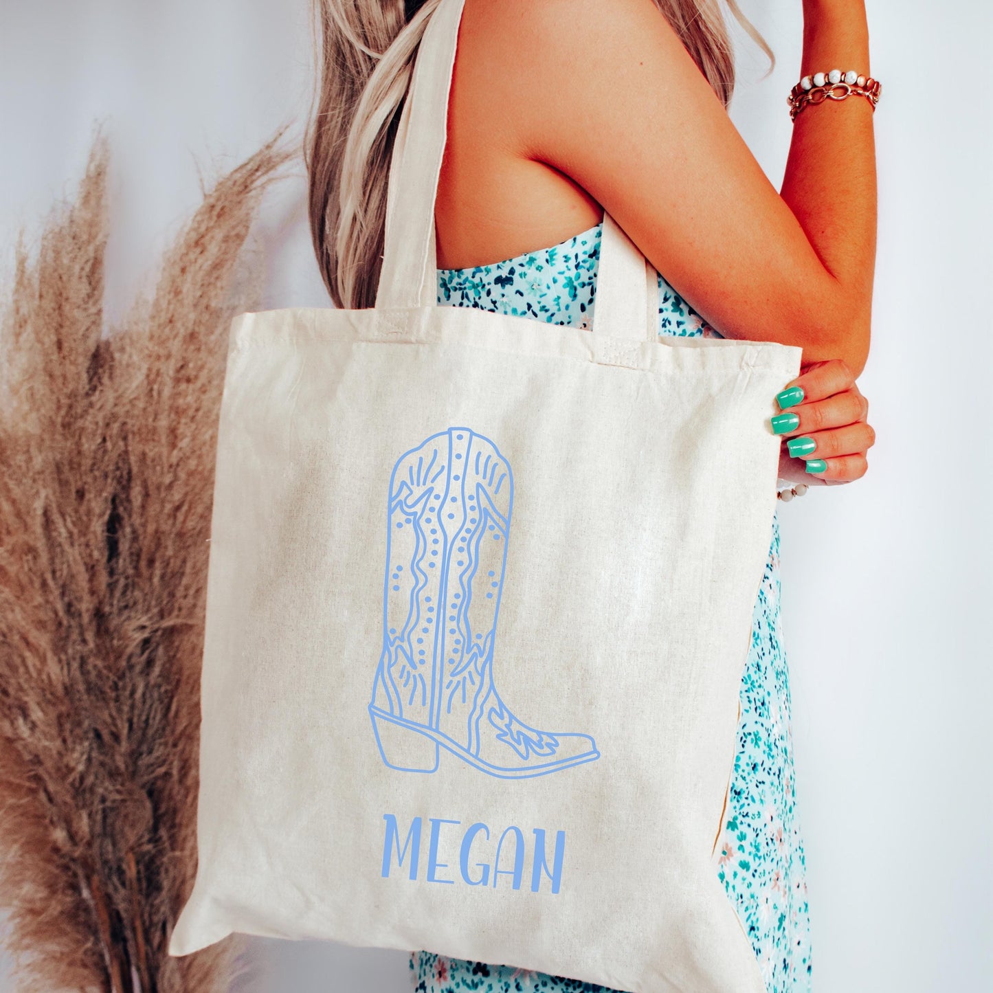 Personalized Western Boot Tote Bag - Custom Name Bachelorette Gift, Bridal Party Favor, Reusable Gift Bag