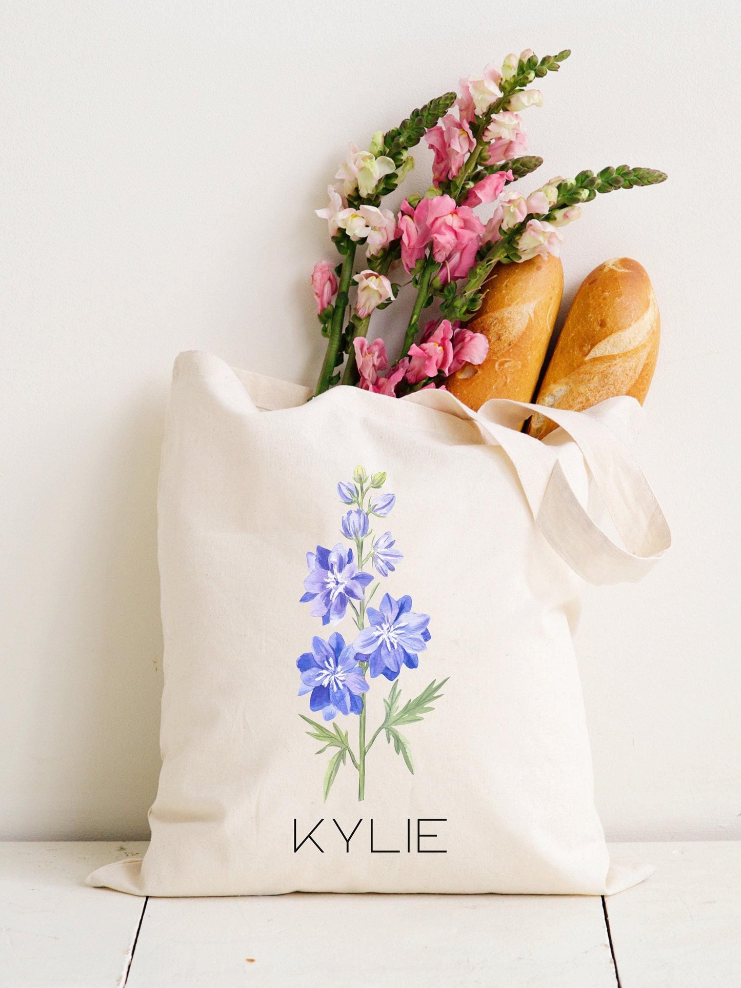 Custom Birth Flower Tote Bag, Personalized Reusable gift bag for Mom, Friend, Bridesmaid, Grandmother - Gift for Her