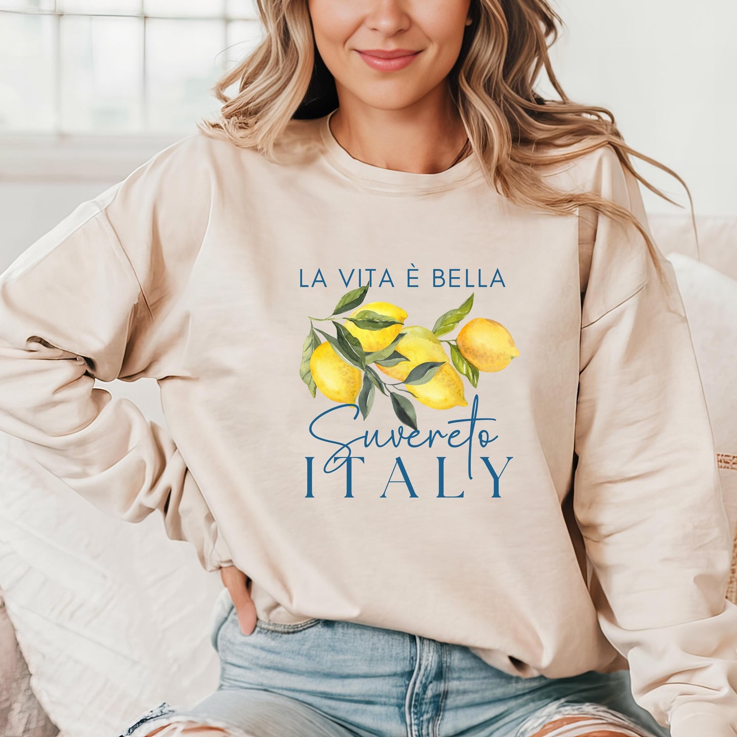 Italy Lemon Sweatshirt, Suvereto Italian Travel Sweatshirt, Watercolor Lemon Crewneck, Cozy Gildan Pullover, Elegant Italy Gift