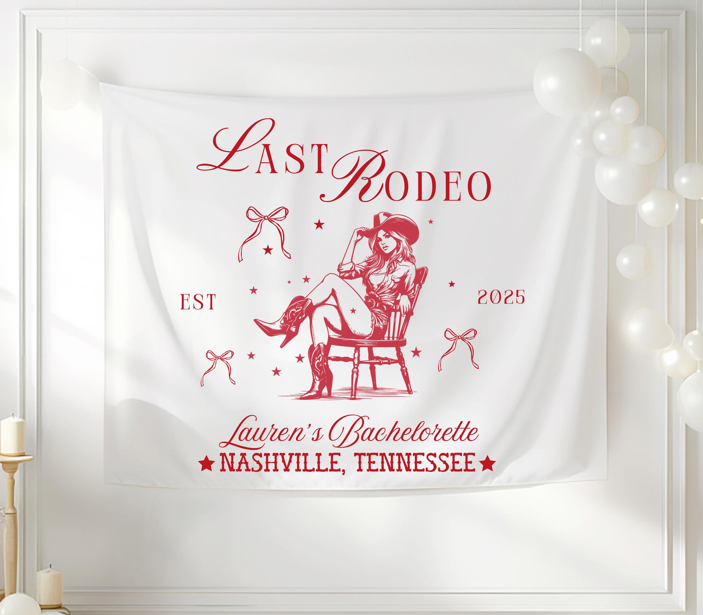 Last Rodeo Bachelorette Banner, Western Party Tapestry, Cowgirl Bachelorette Decor, Custom Name and Location Sign
