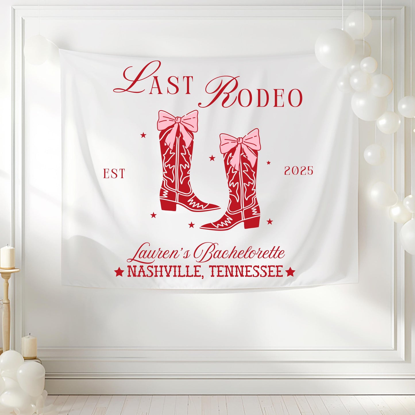 Western Bachelorette Banner, Last Rodeo Party Sign, Cowgirl Tapestry with Custom Name, Bride Bash Decor, Final Fling Backdrop