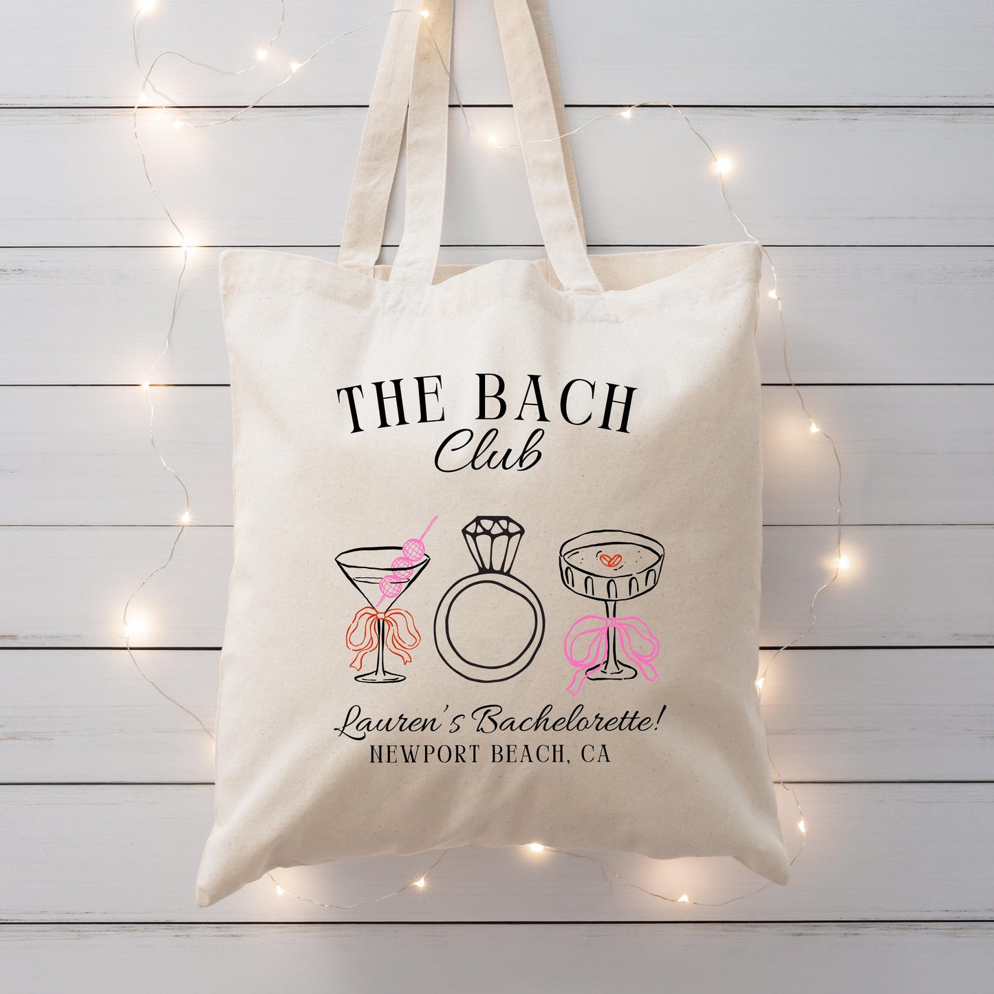 Bach Club Bachelorette Tote, Custom Cocktail Bride Bag, Wedding Ring Graphic Tote, Girls Trip Favor, Bridal Party Weekend Gift