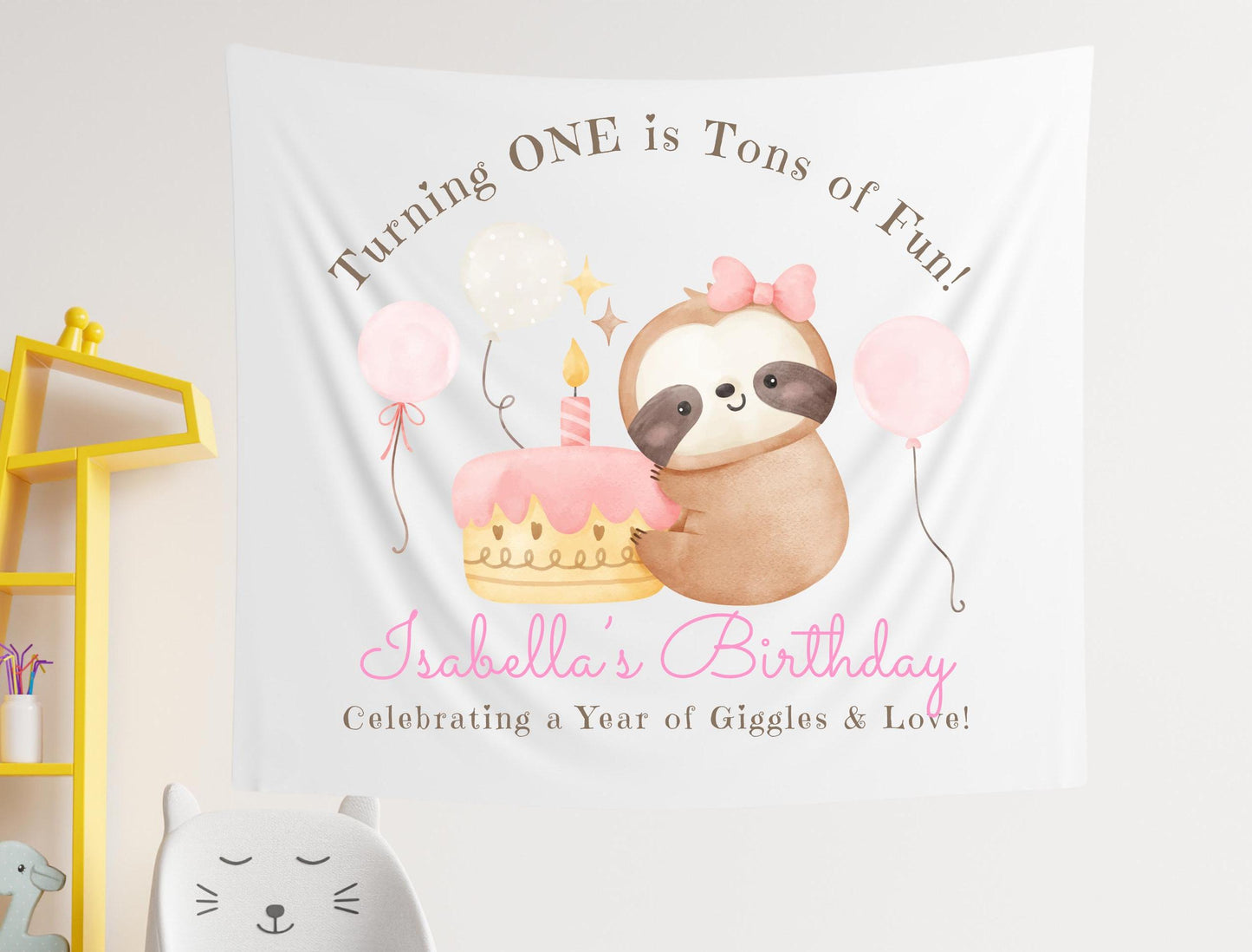 Turning One is Tons of Fun Banner | Pastel 1st Birthday Tapestry | Custom First Birthday Decor | Girl’s Birthday Party Sign