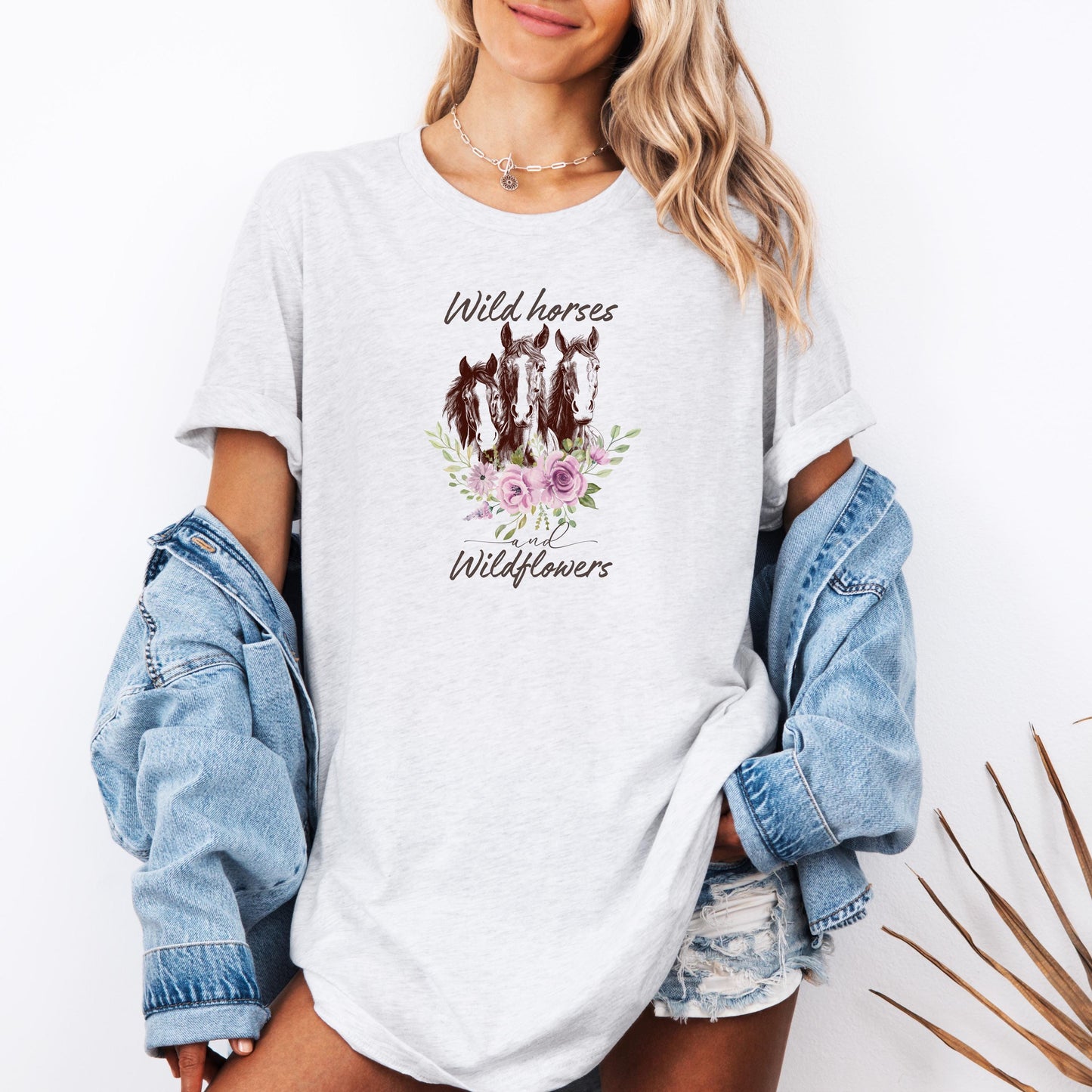 Wild Horses and Wildflowers Shirt - Western Horse Graphic Tee - Country Cowgirl Aesthetic T-Shirt - Equestrian Boho Shirt - Bella Canvas Tee