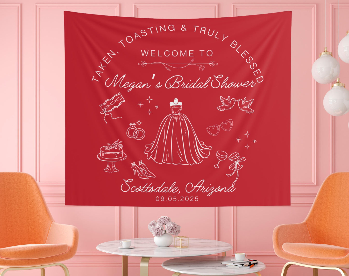 Custom Bridal Shower Banner - Elegant Wedding Tapestry - Personalized Bridal Shower Sign - Welcome Sign with Name, Date & Location