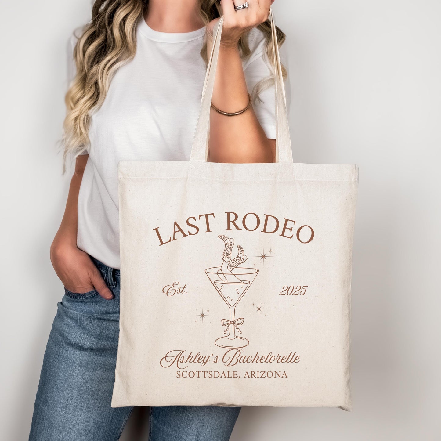Last Rodeo Bachelorette Tote, Western Cowgirl Party Bag, Custom Country Bride Gift, Nash Bash Favor, Rustic Bridal Shower Tote