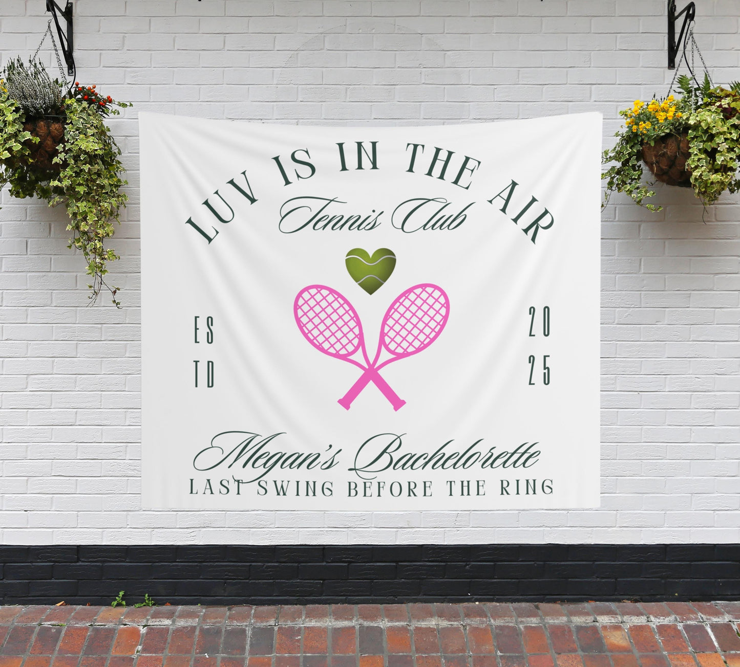 Custom Tennis Bachelorette Banner - Luv Is in the Air, Last Swing Before the Ring, Personalized Name Sign, Tennis Engagement Party Decor