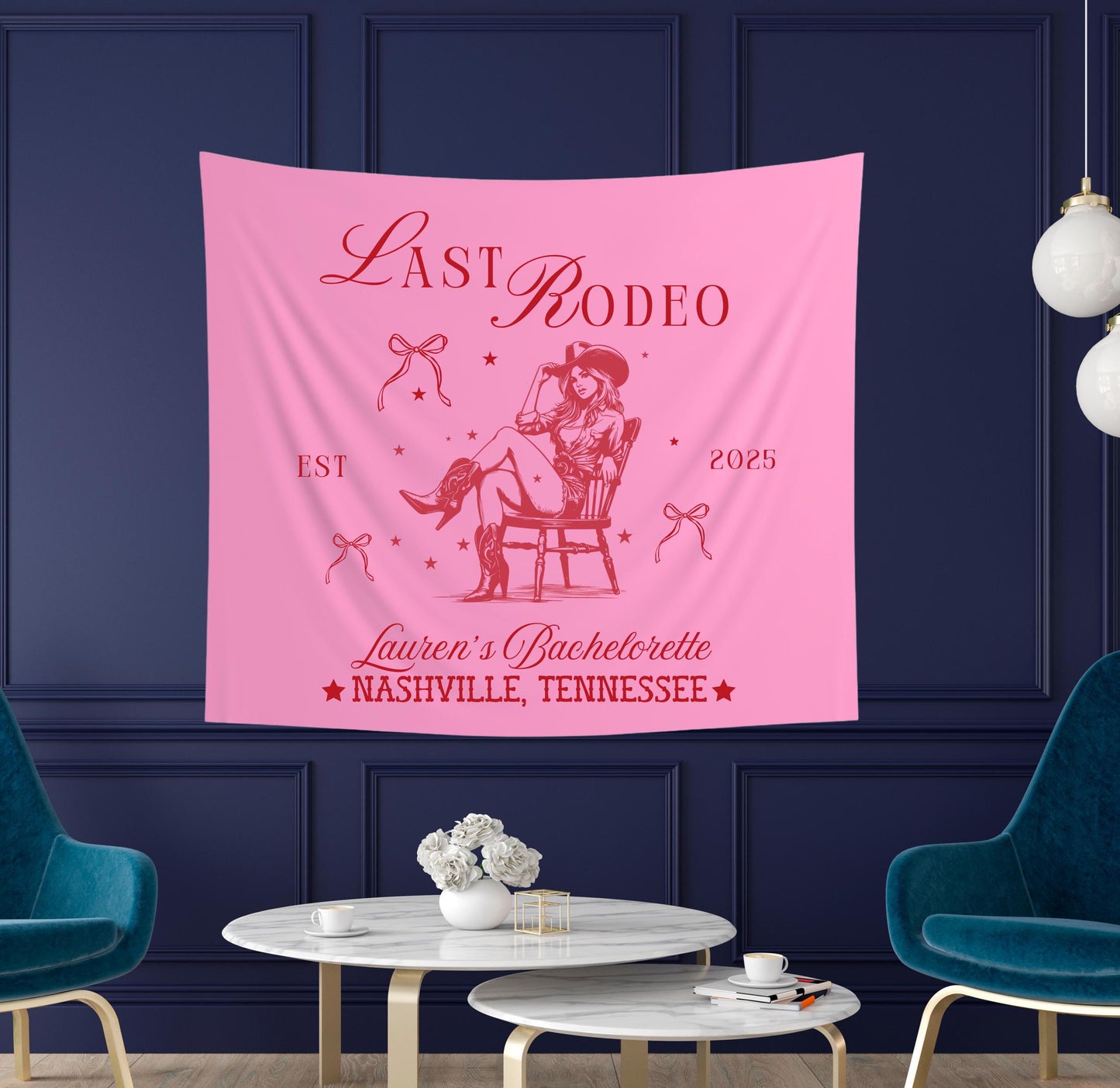 Last Rodeo Bachelorette Banner, Western Party Tapestry, Cowgirl Bachelorette Decor, Custom Name and Location Sign