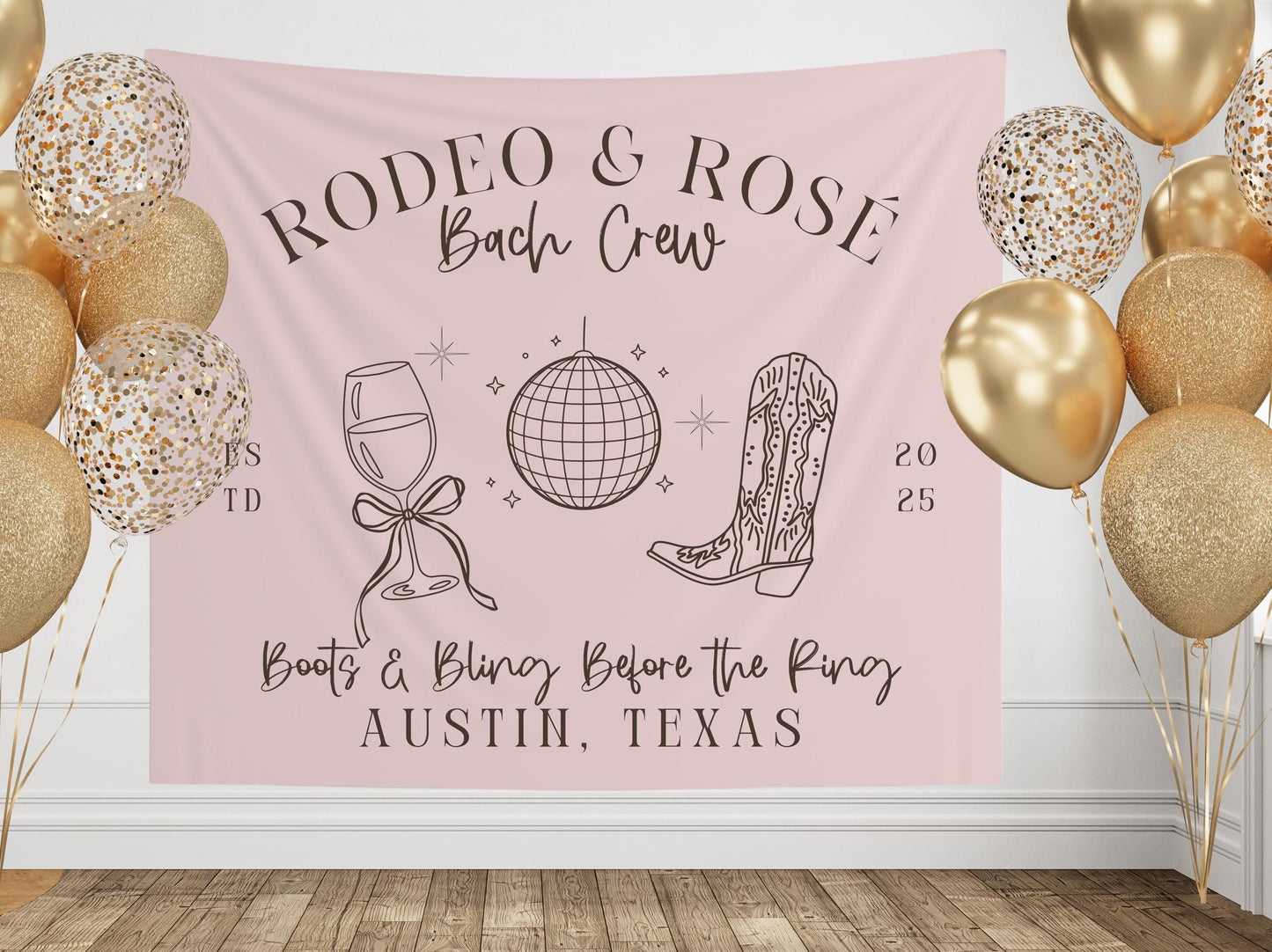 Rodeo & Rosé Bachelorette Banner, Western Glam Party Backdrop, Girls Trip Sign, Custom Bach Crew Tapestry, Photo Prop Decor