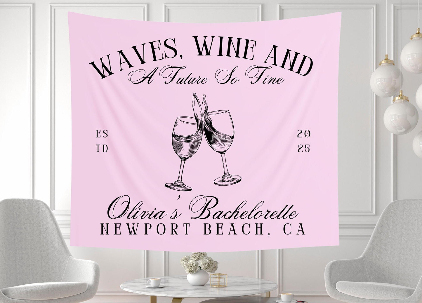 Waves Wine and a Future So Fine Banner, Bachelorette Party Sign, Wine Themed Bridal Shower Decor, Custom Beach Bride Banner, Girls Trip