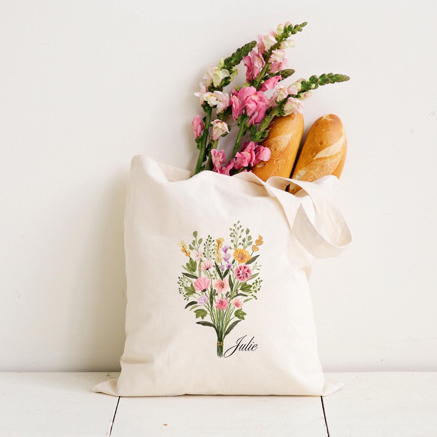 Personalized Bridesmaid Tote - Custom Floral Name Bag - Wedding Party Gift - Unique Bridal Party Proposal Bag