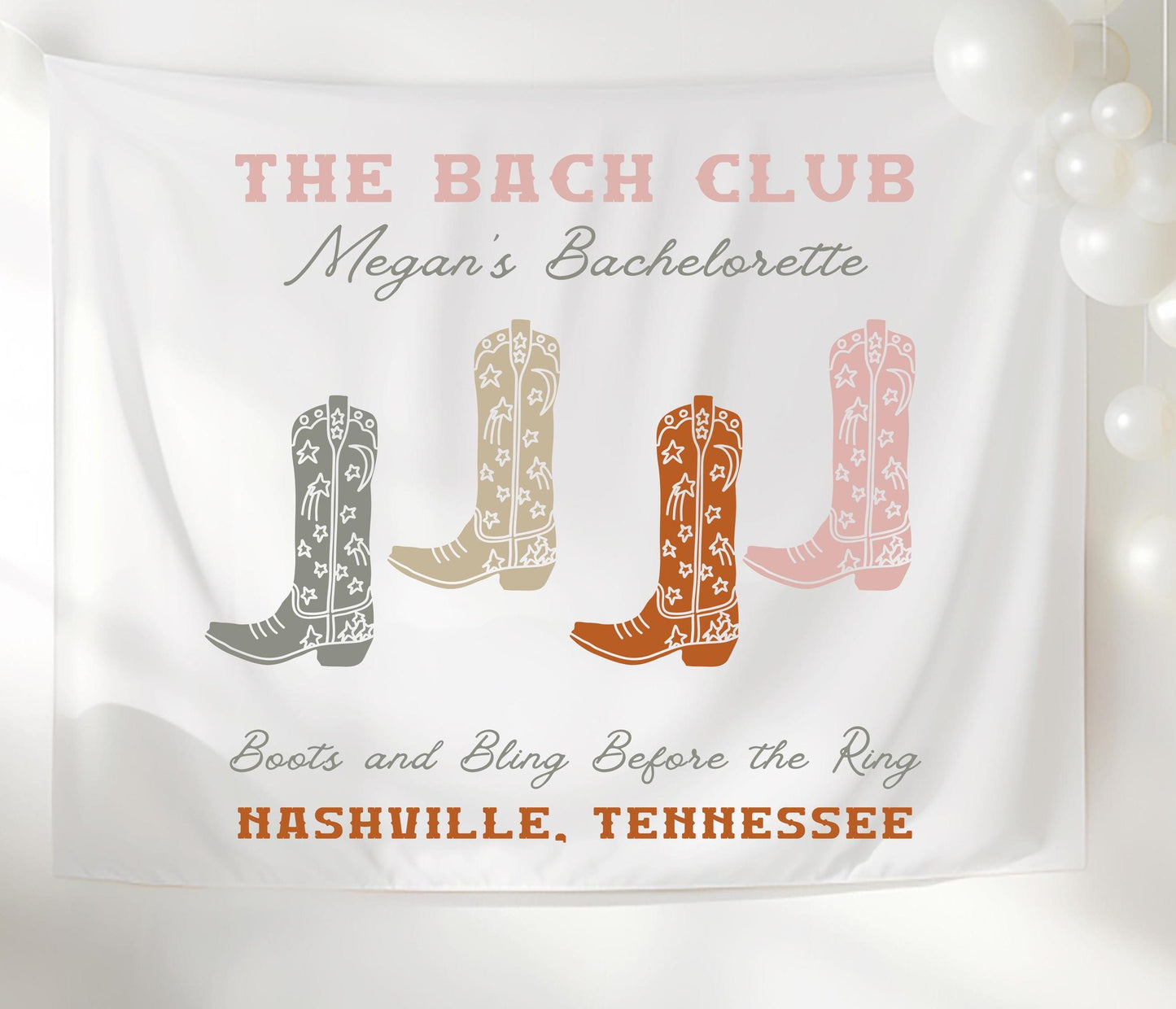 Bach Club Banner Bachelorette Party Decor, Boots and Bling Before the Ring Sign, Western Bachelorette Tapestry, Cowgirl Bride Custom Decor