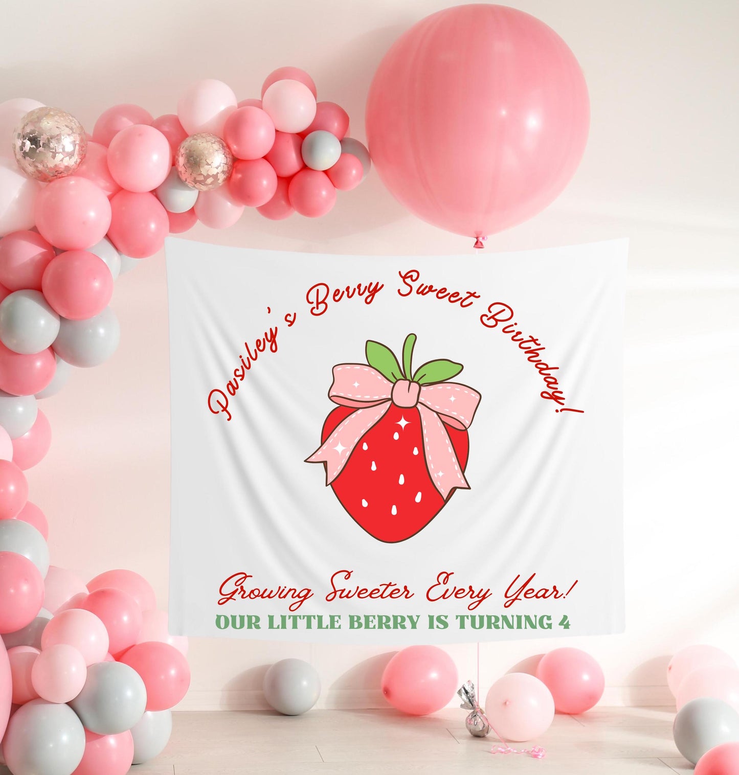 Berry Special Birthday Banner | Custom Strawberry Party Decor | Kids Birthday Tapestry | Personalized Berry Sweet Sign