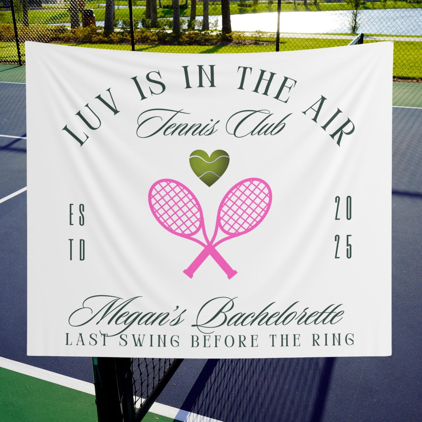 Custom Tennis Bachelorette Banner - Luv Is in the Air, Last Swing Before the Ring, Personalized Name Sign, Tennis Engagement Party Decor