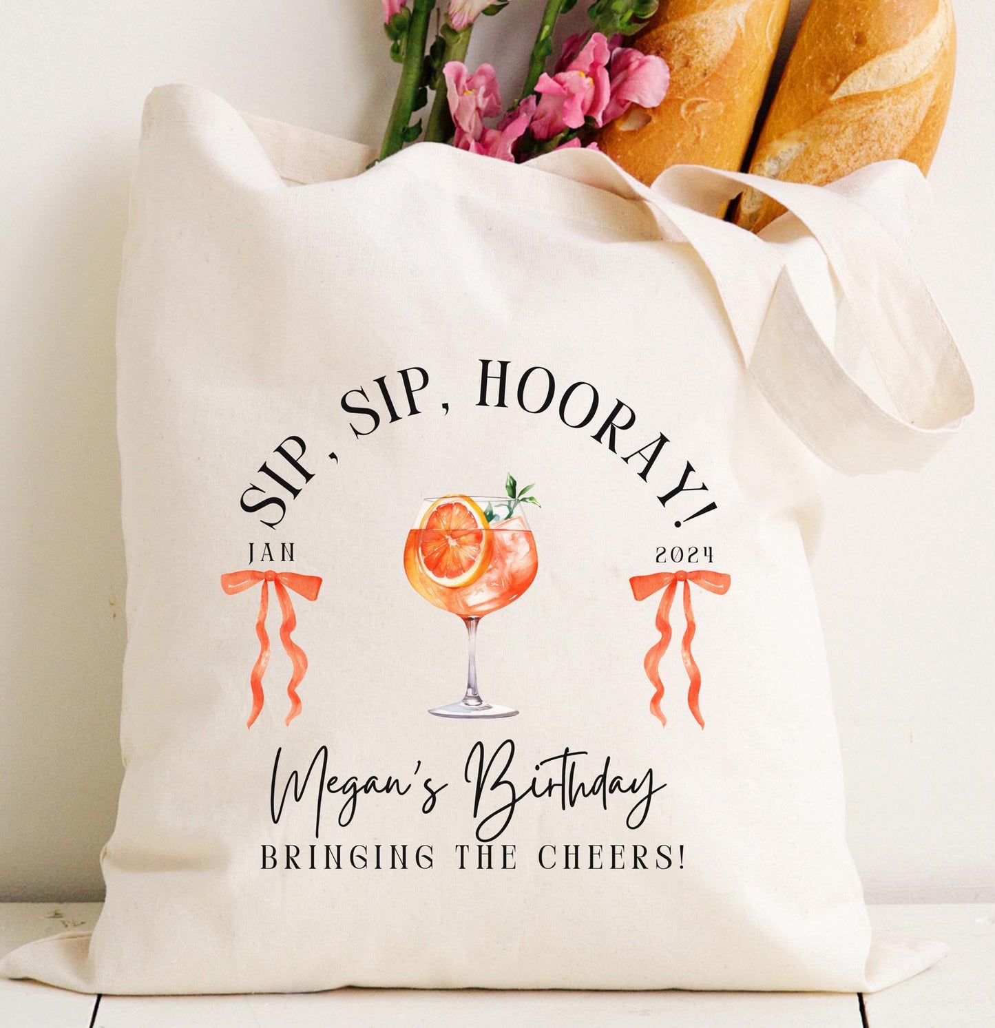 Custom Sip Sip Hooray Tote | Aperol Spritz Party Favor | Bachelorette & Birthday Trip Bag