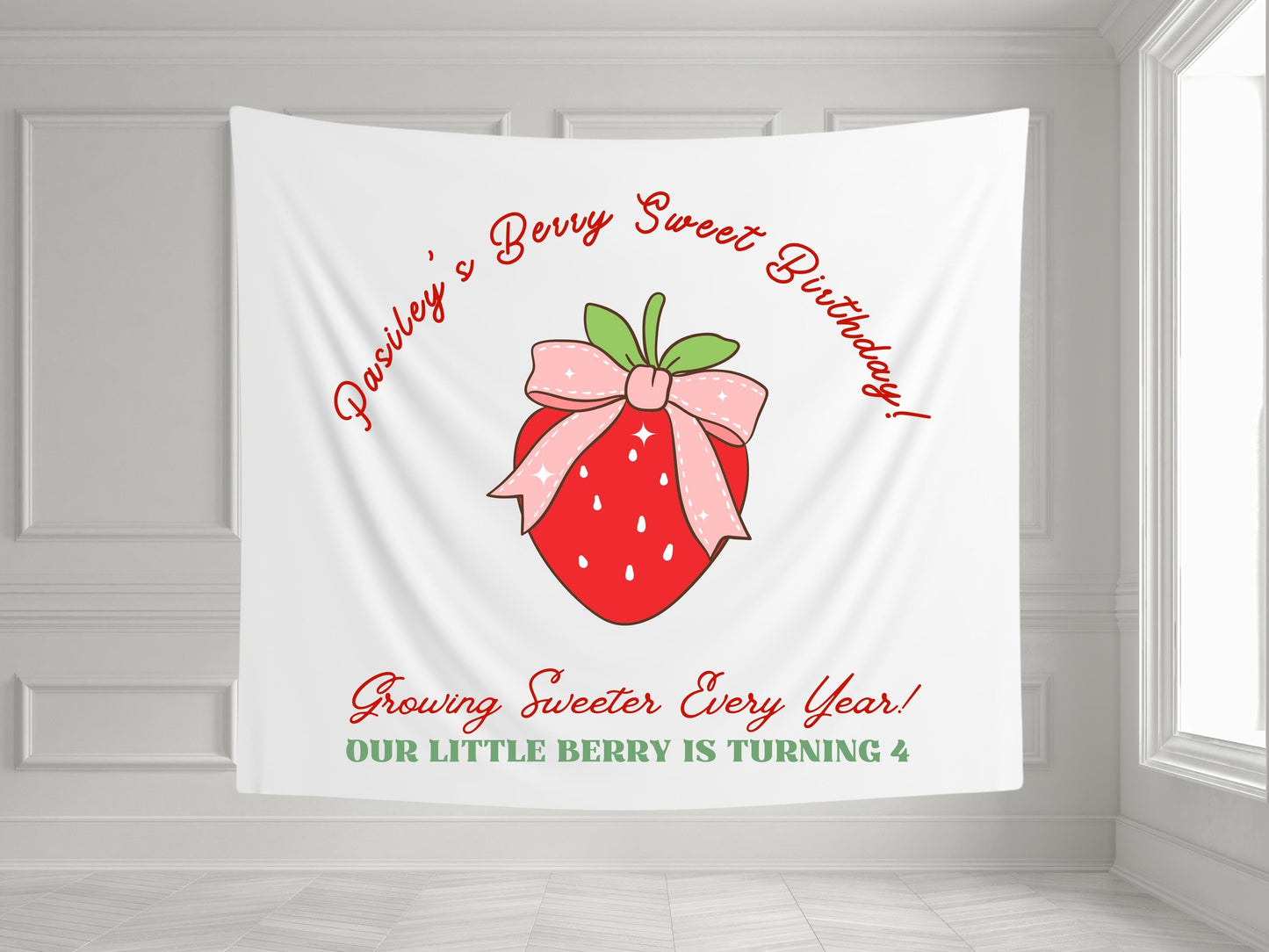 Berry Special Birthday Banner | Custom Strawberry Party Decor | Kids Birthday Tapestry | Personalized Berry Sweet Sign
