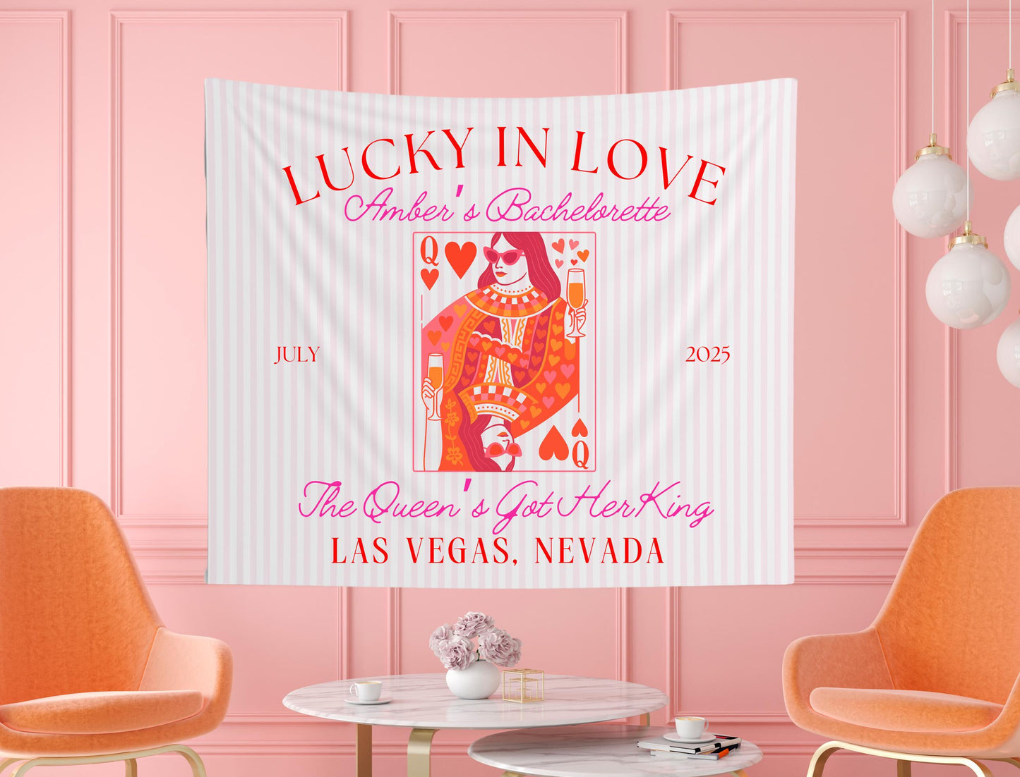 Welcome to Bach Banner, Pink Striped Bachelorette Party Sign, Custom Martini Girls Trip Decor, Elegant Bridal Shower Backdrop