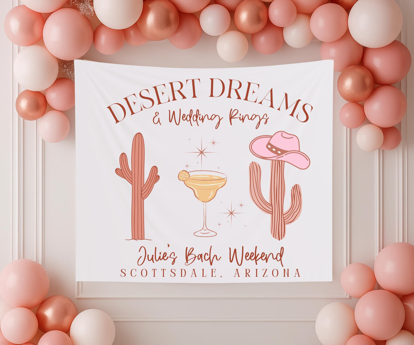 Desert Dreams and Wedding Rings Banner, Scottsdale Bachelorette Party Decor, Desert Glam Bride Sign, Boho Bach Photo Backdrop