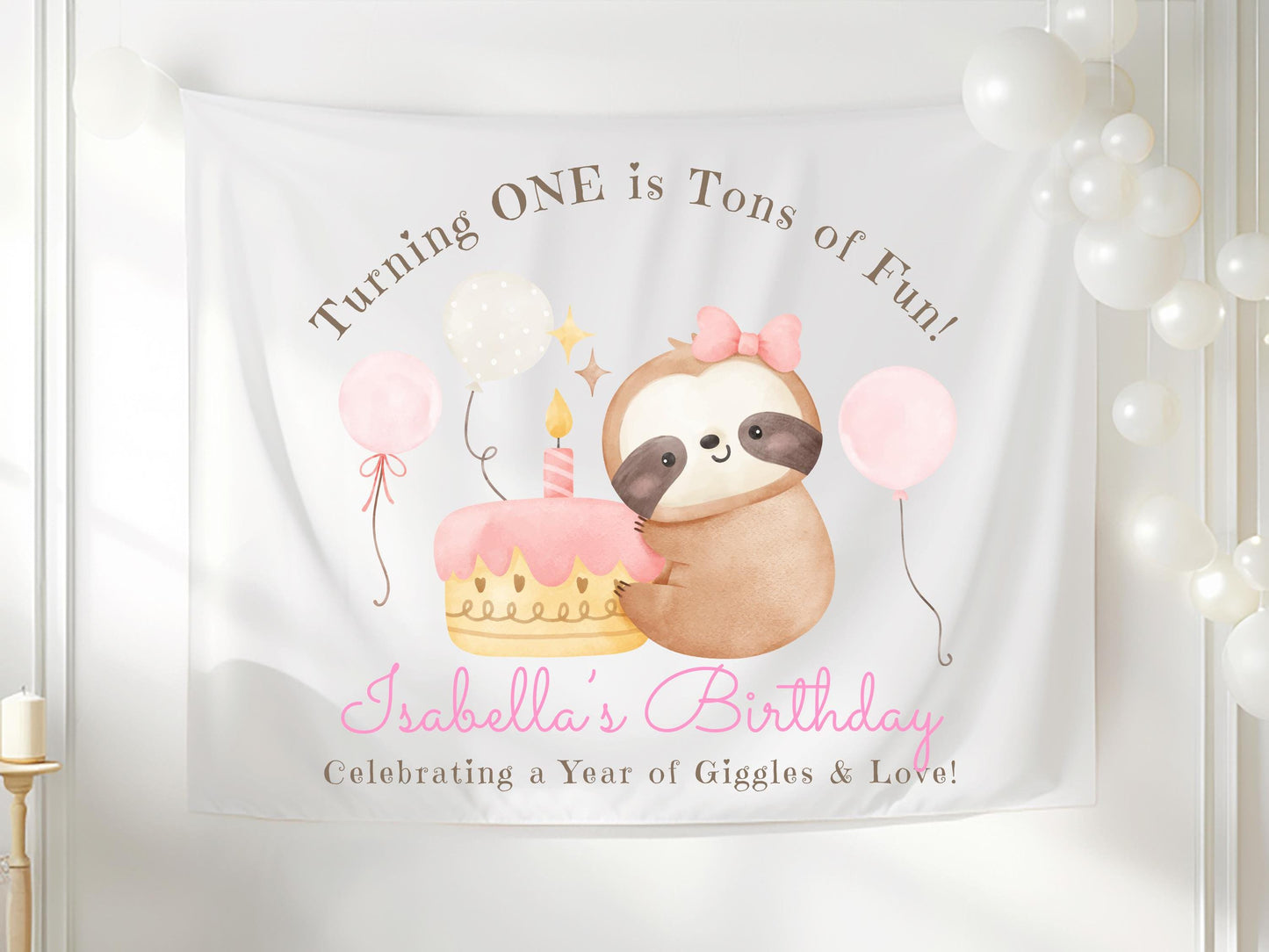 Turning One is Tons of Fun Banner | Pastel 1st Birthday Tapestry | Custom First Birthday Decor | Girl’s Birthday Party Sign