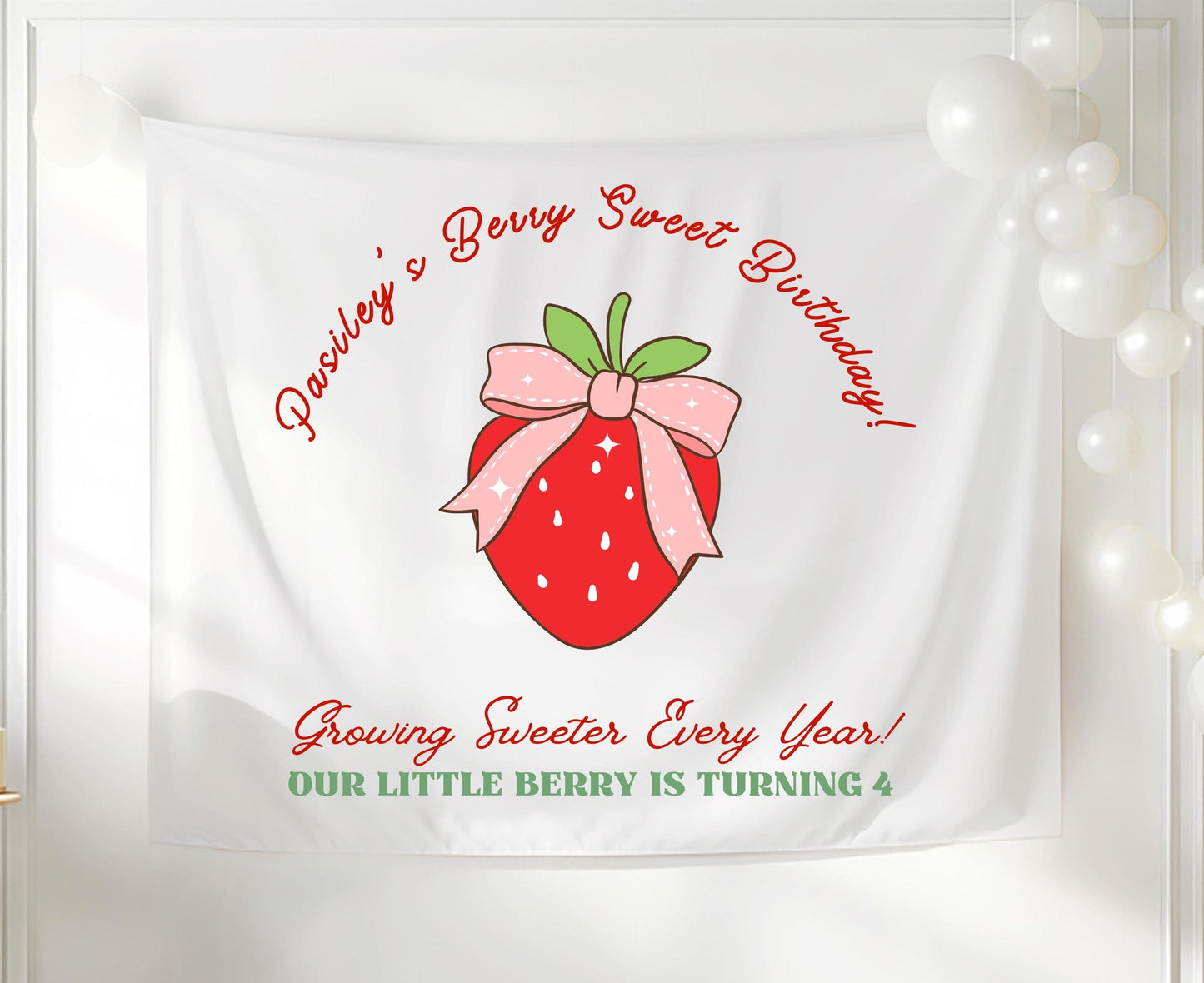 Berry Special Birthday Banner | Custom Strawberry Party Decor | Kids Birthday Tapestry | Personalized Berry Sweet Sign