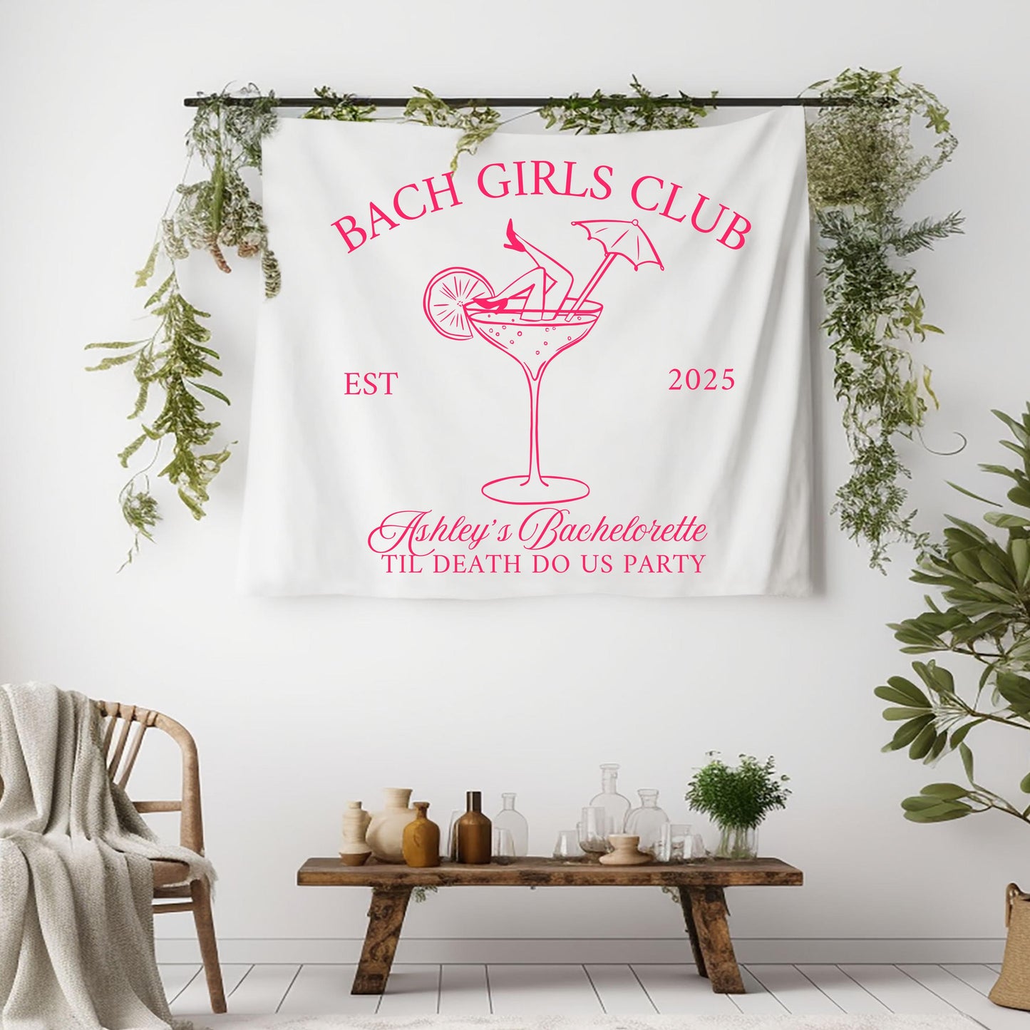 Bach Club Bachelorette Banner, Custom Bachelorette Sign, Til Death Do Us Party Decor, Girls Trip Party Banner, Personalized Bridal Sign