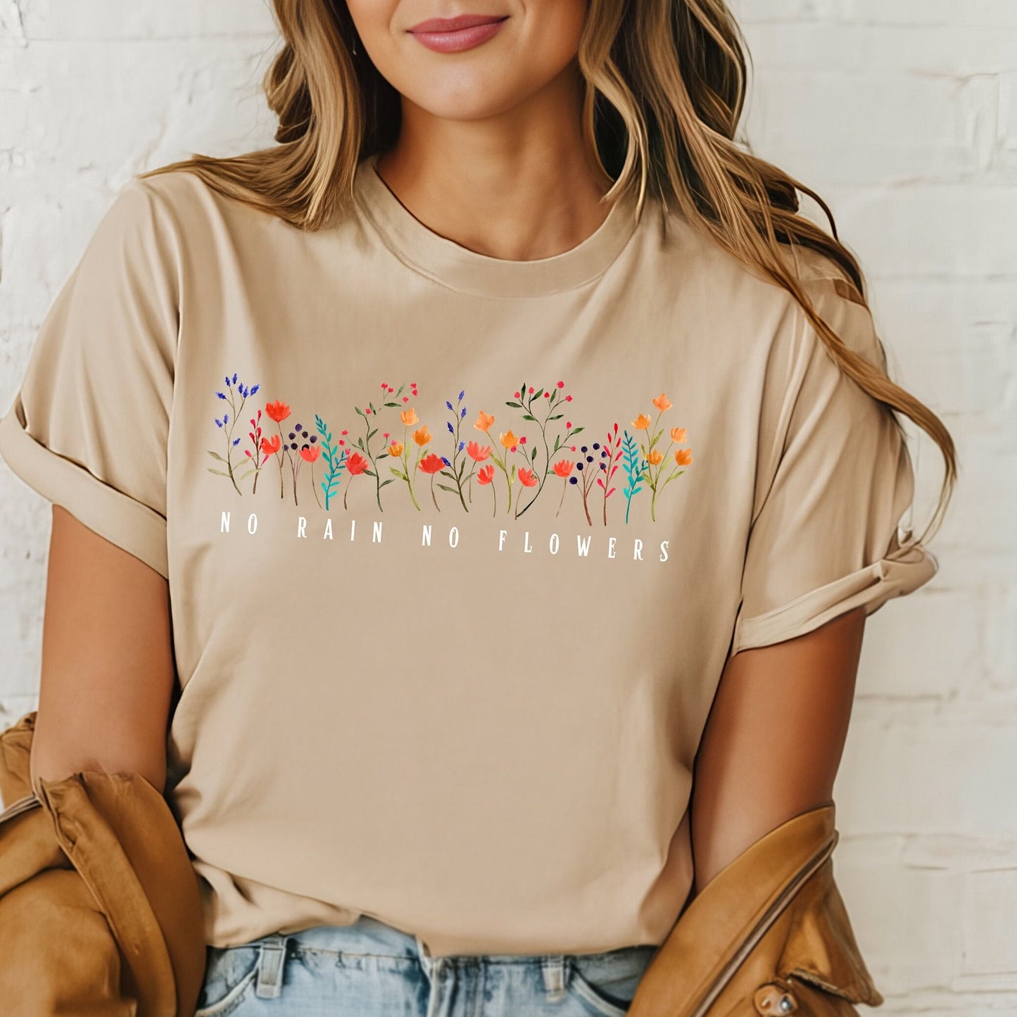 No Rain No Flowers Shirt, Inspirational Floral Tee, Positive Quote Shirt, Garden Lover Gift, Womenâs Nature Shirt, Bella Canvas Tee