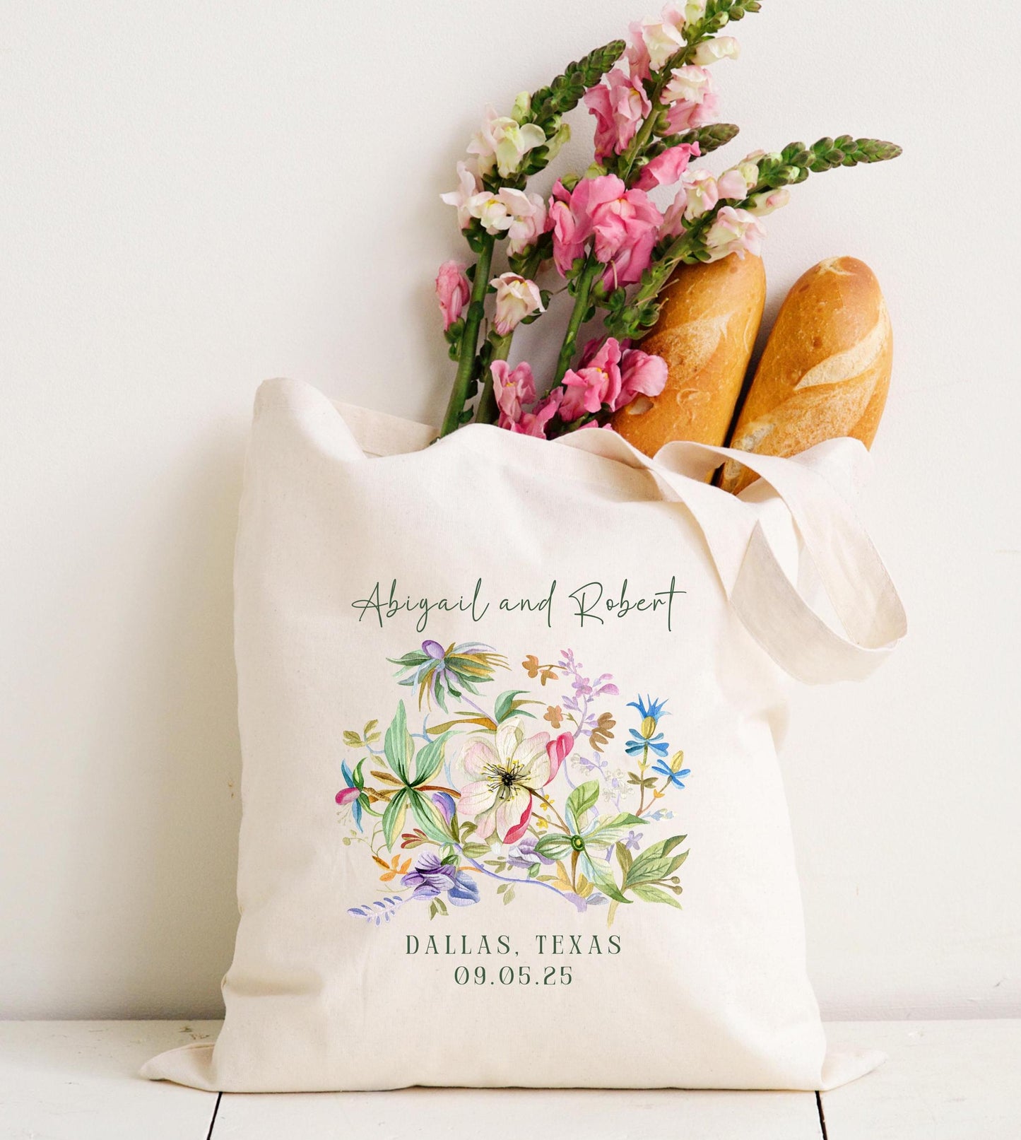 Custom Wedding Tote - Personalized Bridal Party Gift - Destination Wedding Welcome Bag - Elegant Floral Keepsake